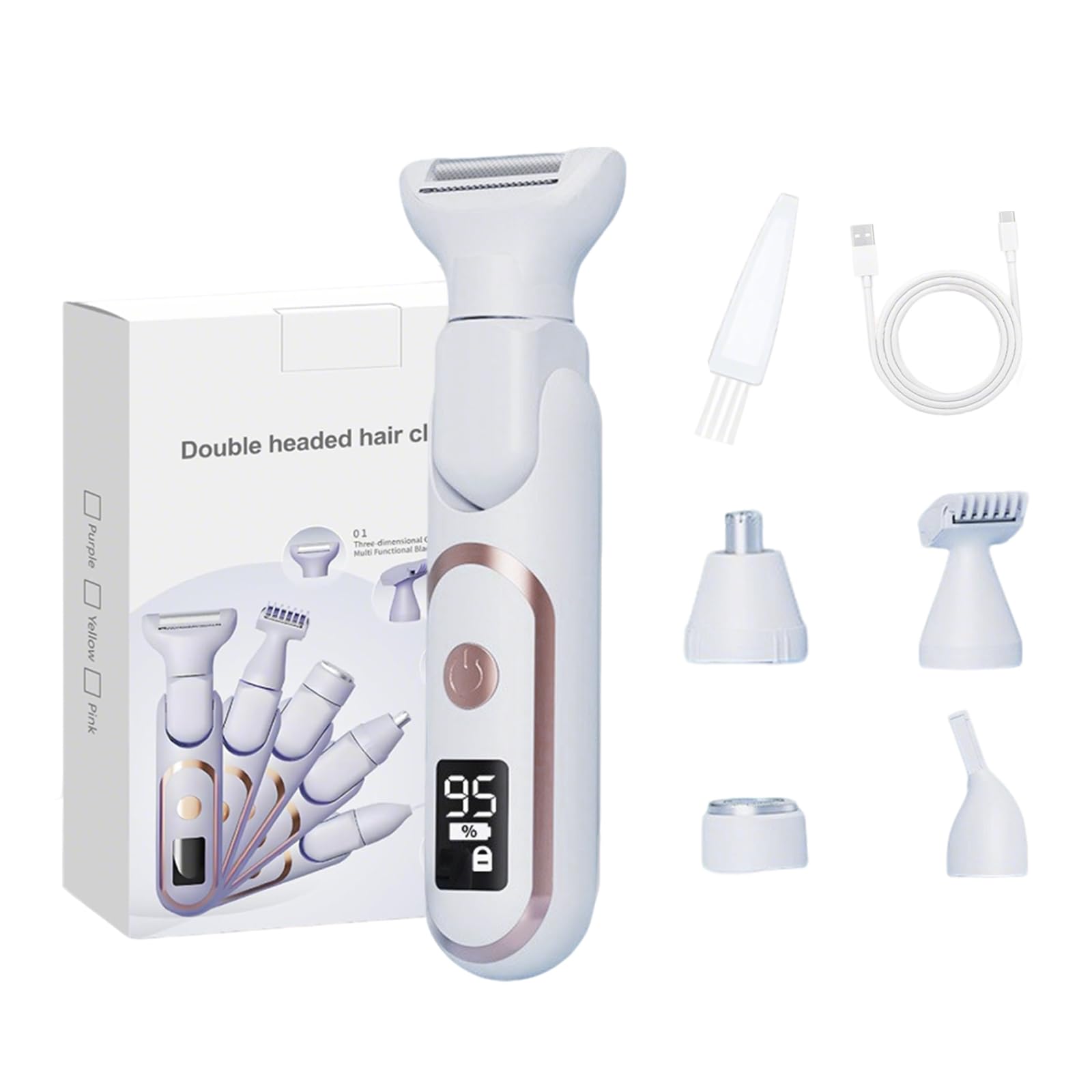 Afeitadora íntima 5 en 1 para mujer, maquinilla de afeitar multifuncional para mujer, depiladora para mujer, IPX7, resistente al agua, seca y húmeda, doble con carga USB, para cara, área del bikini