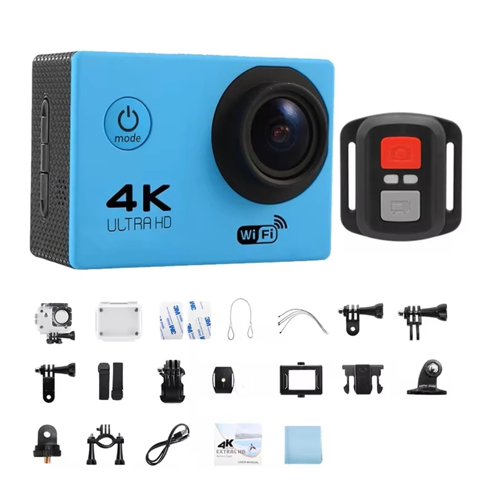 Action Camera Ultra HD 4K/30fps WiFi 2.0 pollici 170D Subacquea Casco impermeabile Videocamere for registrazione Sport Cam(Blue)