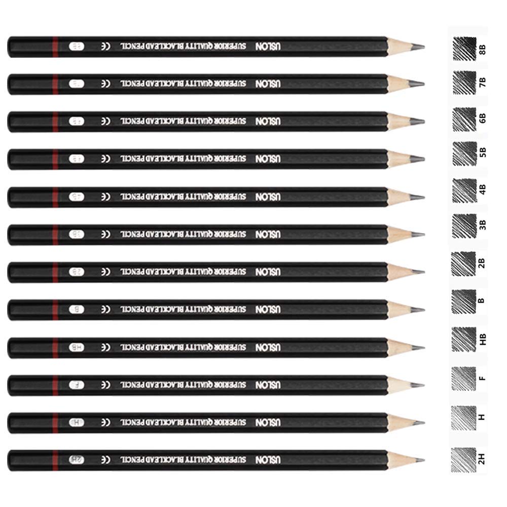 Professional Drawing Sketching Pencil Set - 12 Pieces Drawing Art Pencils  (8B - 2H) Graphite Shading Pencils for Beginners & Pro Artists