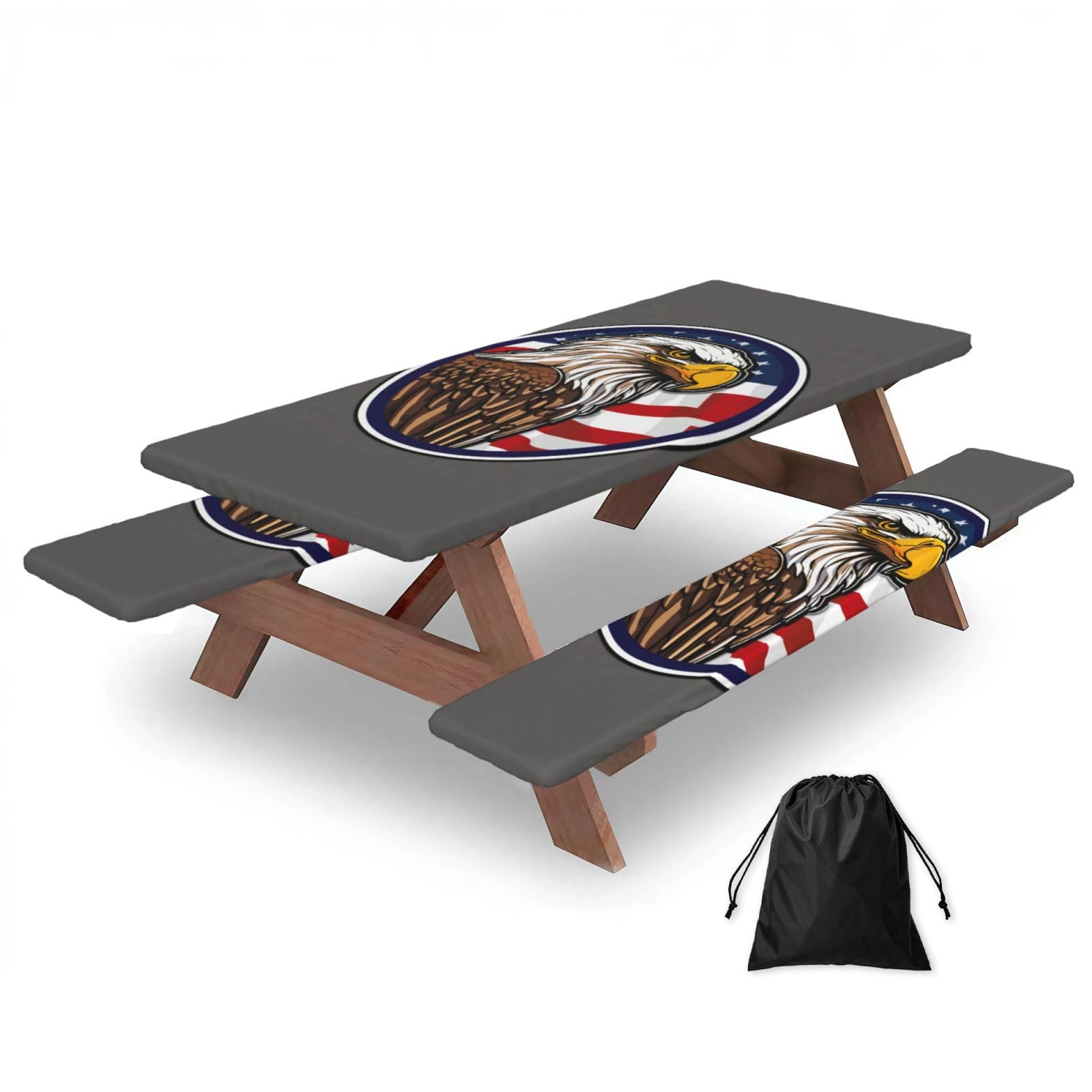 Zyjhyy Black American Bald Eagle Print 3 Pack Wipeable Picnic Bench Cover And Table Cover Lightweight Table Cloth For Camping Outdoor
