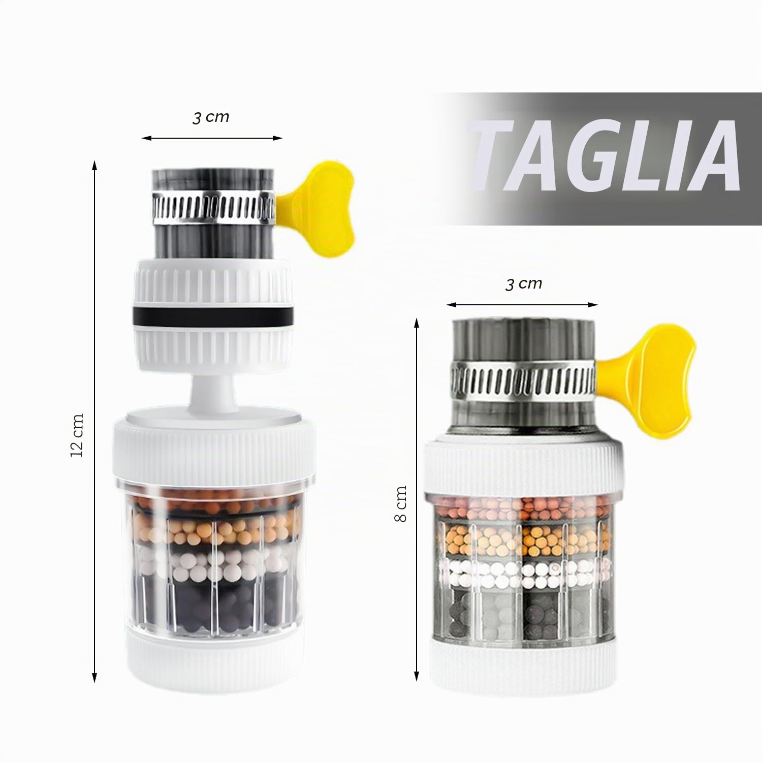 Filtro per rubinetto, 2 pezzi, filtro per acqua a carbone attivo, filtro a rotazione a 360 gradi per cucina e bagno, per rimuovere le impurità dall'acqua e ammorbidire l'acqua dura.