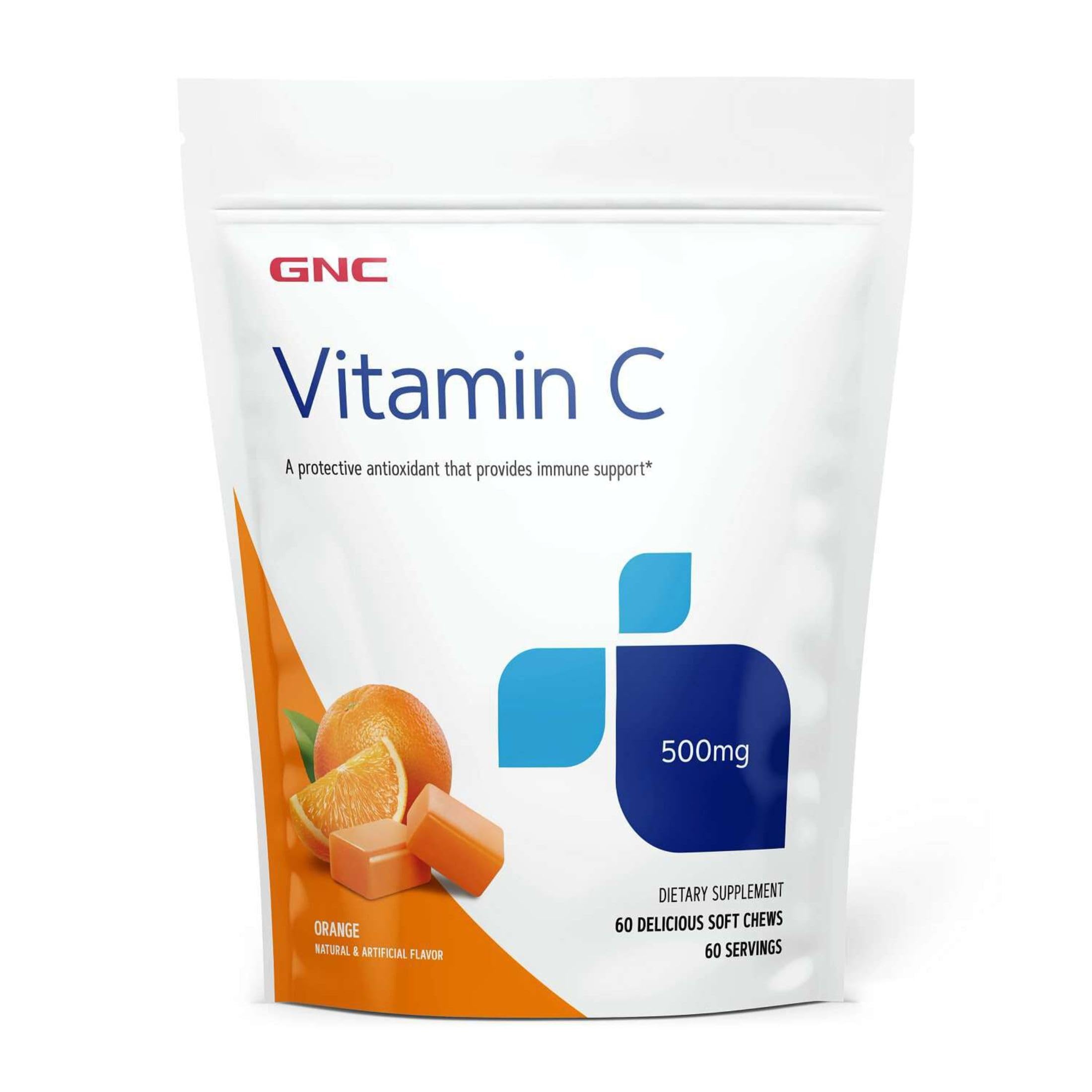 GNC Vitamin C Soft Chews 500mg, Orange, 60 Servings, 60 Count 60 Count (Pack of 1)