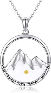 925 Sterling silver Mountain Mustard Seed Jewelry Blue Opal Abalone Faith Cross Move Mountains Necklace Gift for Christian