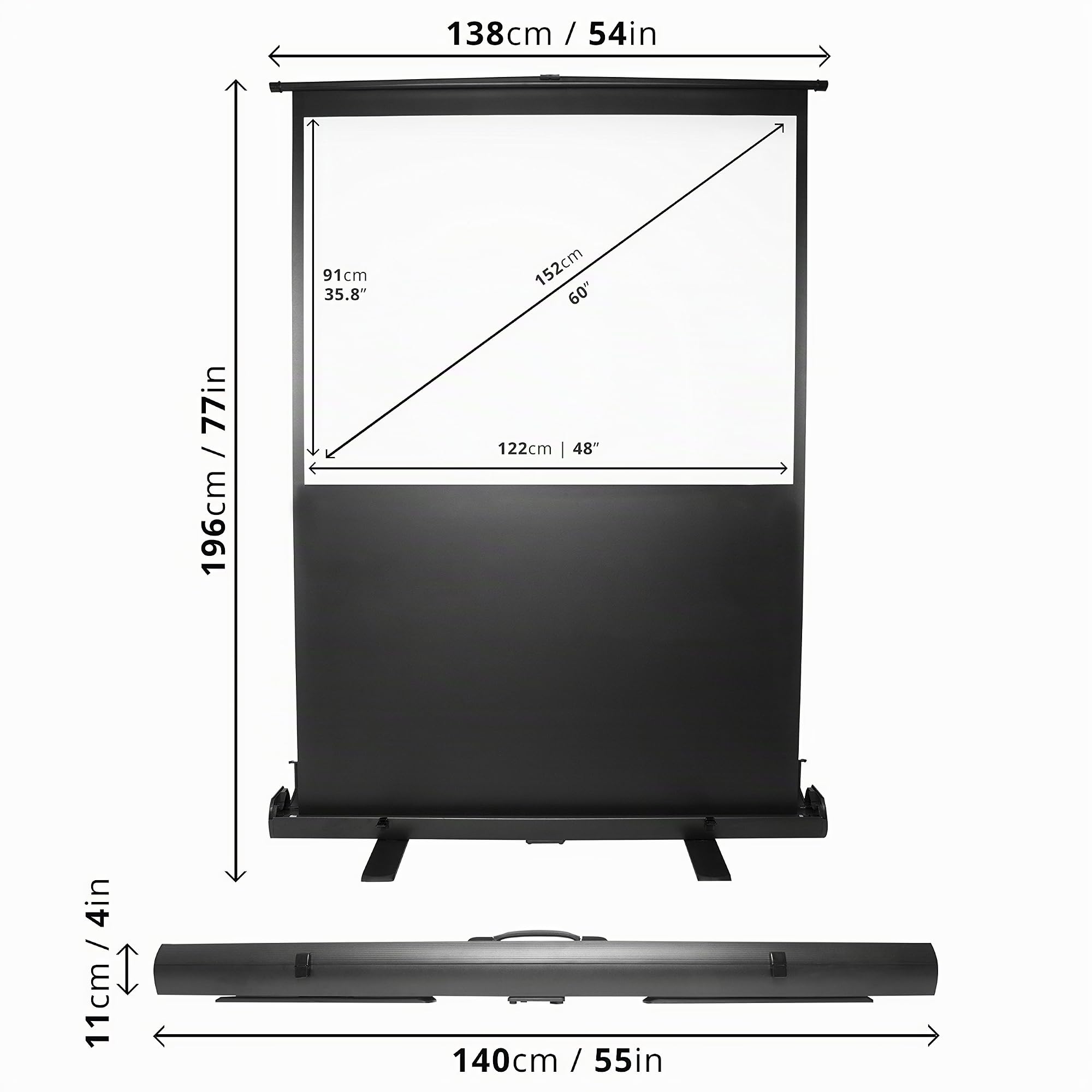 Duronic FPS60 4:3 Ecran de Projection TV et home cinema de 60 Pouces 152 cm Toile 122 x 91 cm Solution Alternative au Trépied Etui avec système de verrouillage Gain +1 idéal pour 3D 8K 4K 1080P