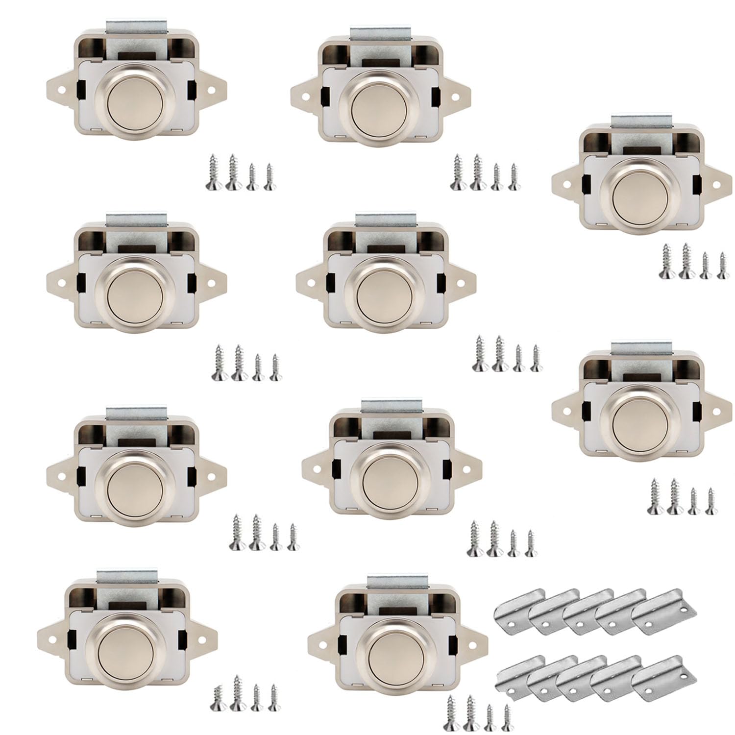 10 Pièces Verrous à Bouton-Poussoir,14-16 mm Serrure de Meuble,pour Camping-Cars, Yachts, Bateaux, RV Camping Armoire, Caravane (Nickel perlé)
