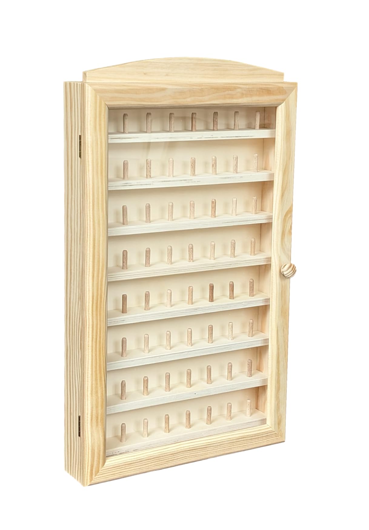 Grande vitrine pour collection de dés à coudre Dimensions : 30 x 6,5 x 54 cm. Etagères : 28 x 3 x 4,5 cm