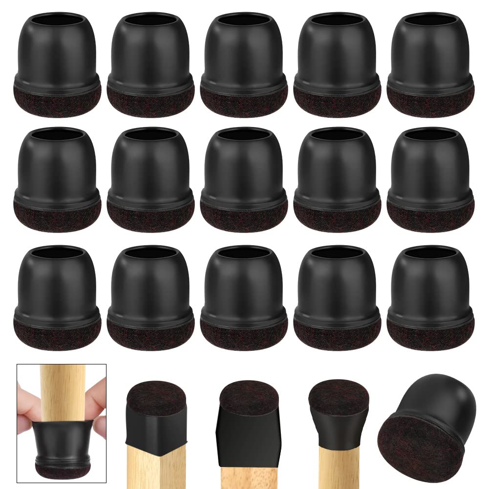 AUAUY 16 PCS Chair Leg Floor Protectors, Silicone Felt Furniture Leg Cover Pad with Thickened Felt, 0.75" Round Furniture Leg Protectors for Protecting Floors from Scratches and Noise(Black)