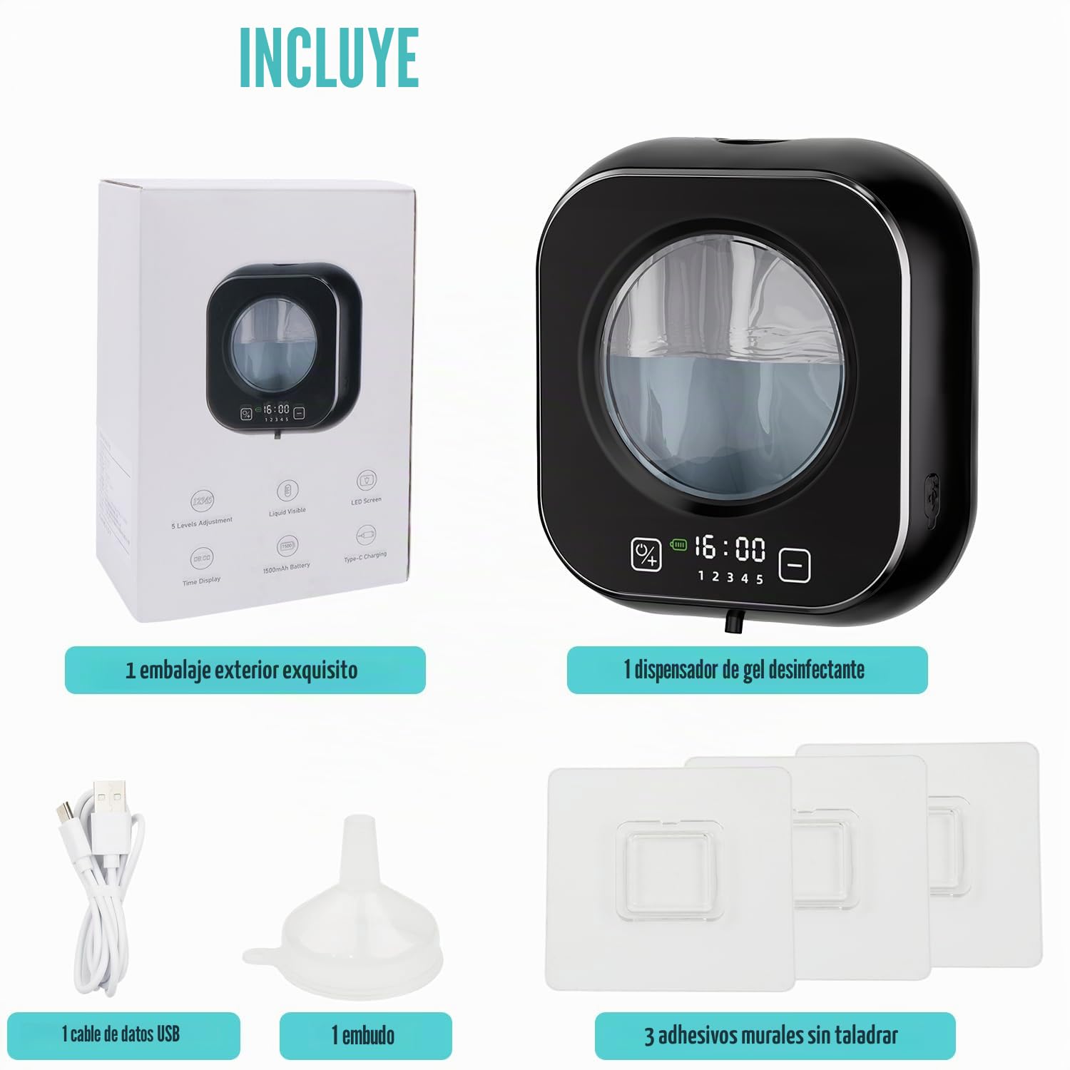 Automatico Dispensador Jabon Baño,320ml Dosificador de Jabón Líquido para Pared, Jabonera Cocina Dosificador Carga USB con Sensor Dispensador Jabon Cocina, Apto para Cocina, Baño, Hotel