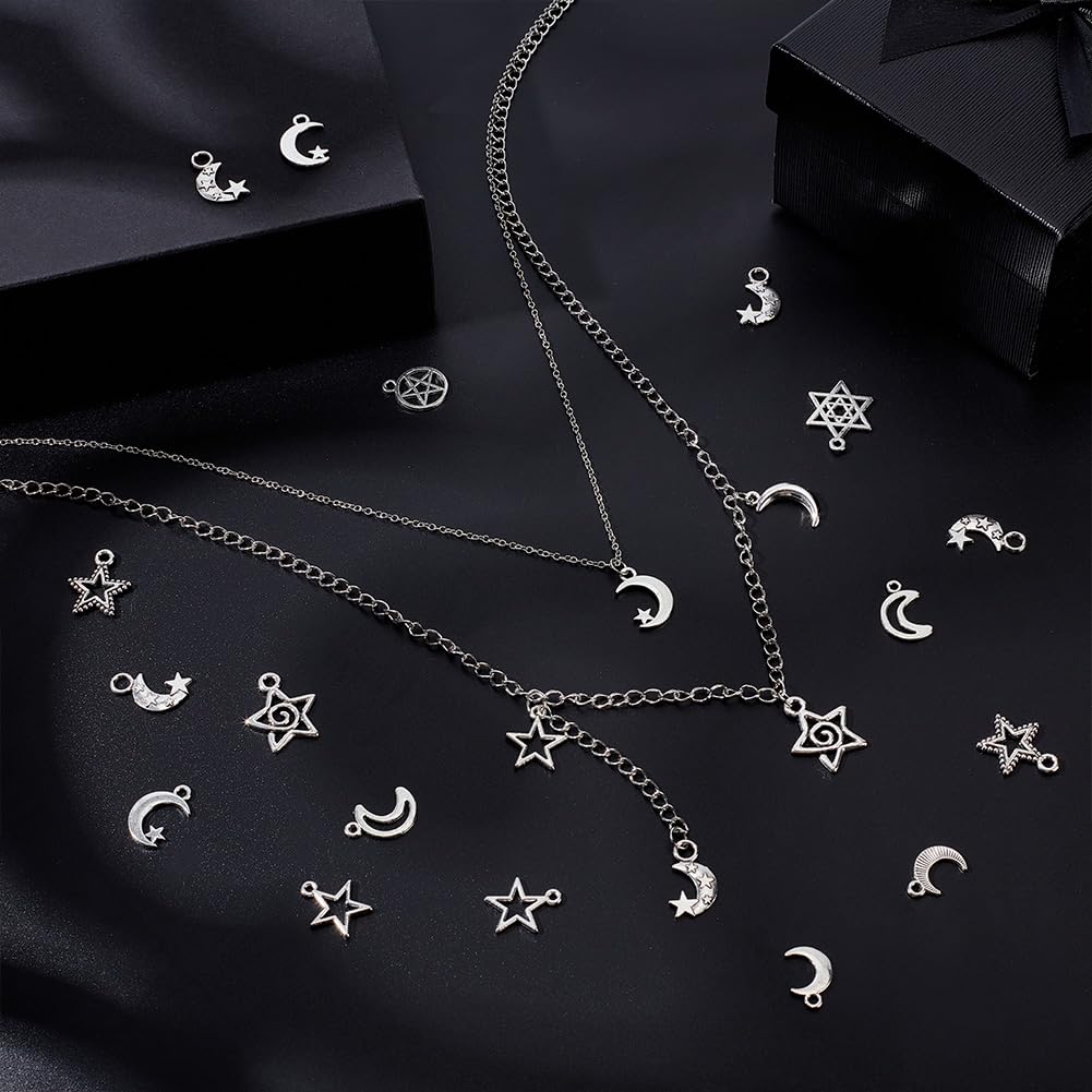 UNICRAFTALE circa 120 Pz 12 Stili Luna Stella ciondolo Ciondoli Stile Tibetano Argento Antico Pentagramma per Gioielli Orecchini Collana Bracciale per Natale