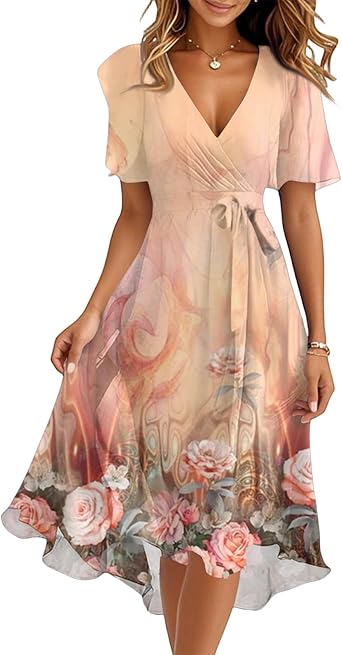 Spring Summer Chiffon Midi Dresses for Women 2025 Elegant Classy Wedding Guest Floral Formal Cocktail Prom Dress
