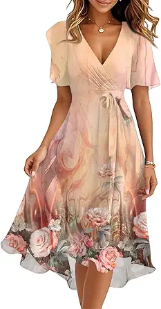 Spring Summer Chiffon Midi Dresses for Women 2025 Elegant Classy Wedding Guest Floral Formal Cocktail Prom Dress