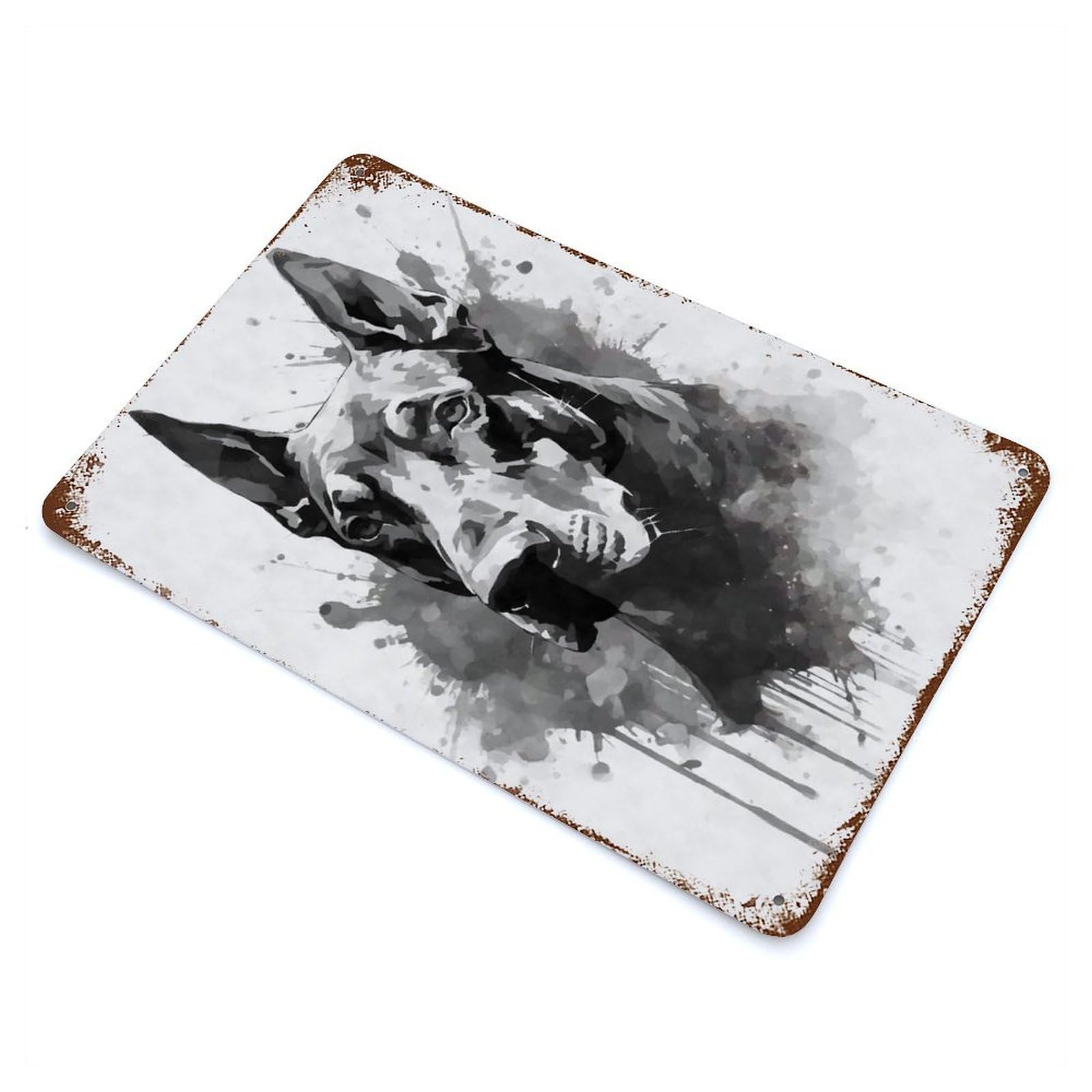 Aged Metal Wall Plaque with Doberman Pinscher Portrait Design 11.8"x7.9", for Basement, Hobby Room And Garage Decor, Farmhouse Wall Decor