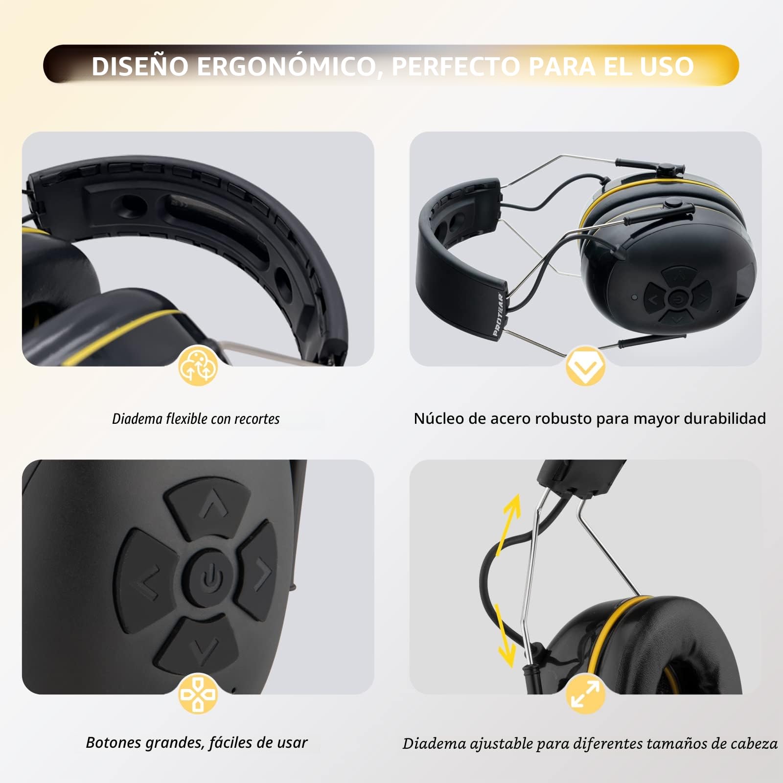 Cascos Antiruido Bluetooth, con micrófono integrado, altavoces de alta fidelidad, tiempo de reproducción 48H +,reducción de ruido para corte de césped, talleres, carpinteros, SNR 30dB