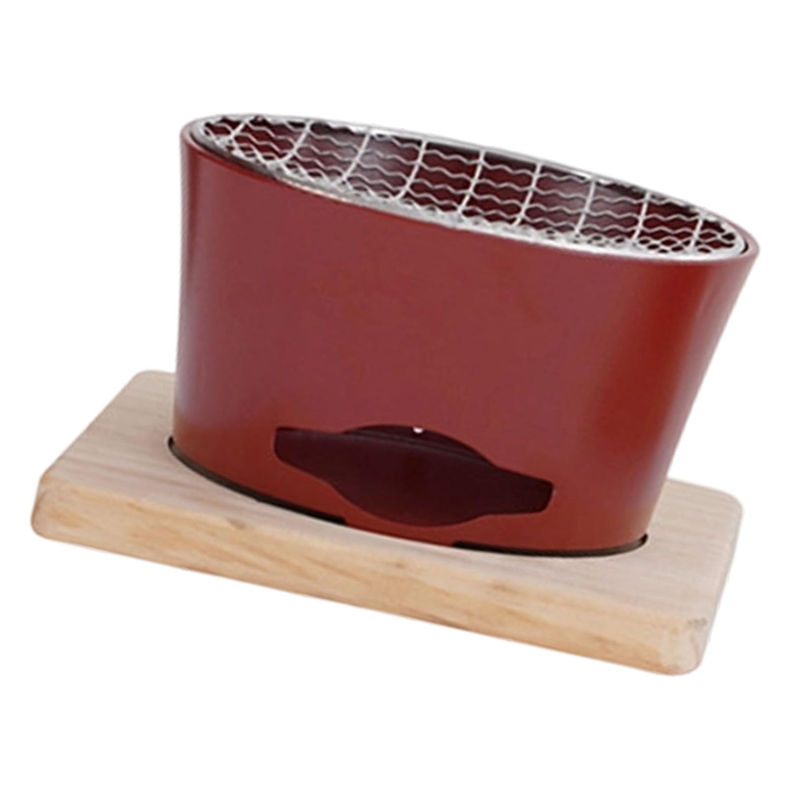 Cazstyk Red Japanese Styles Cast Aluminum Charcoal Stove For Tea Brewing And Snacks Roasting With Wood Base Portable Worktop Bbq Barbecue