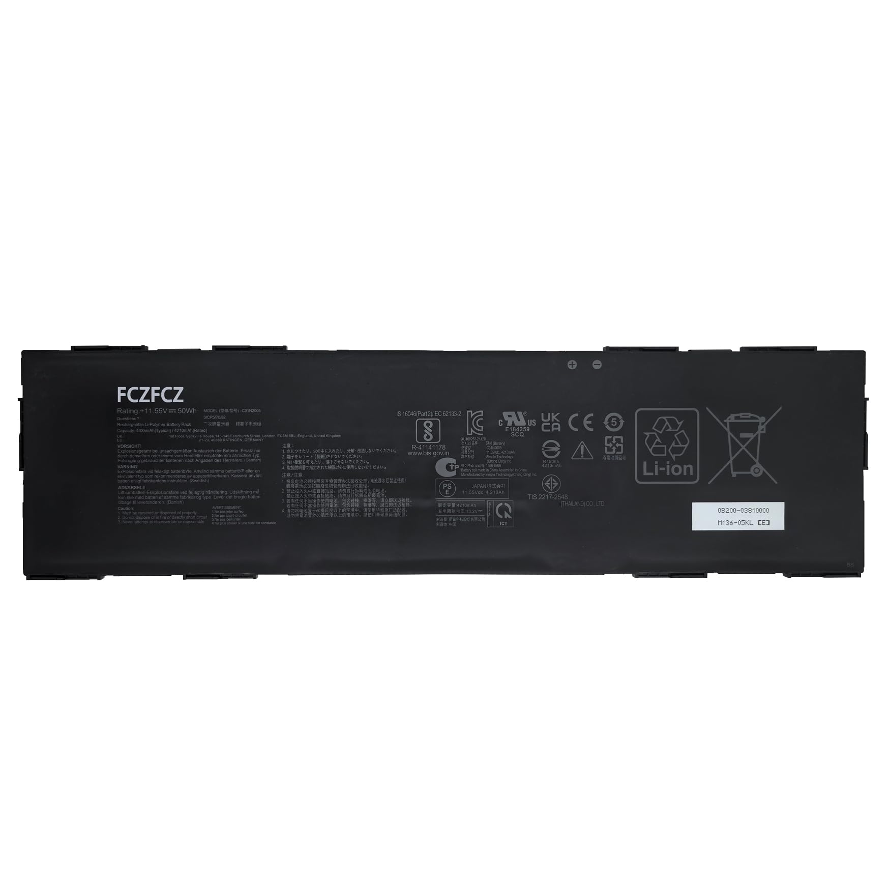 C31N2005 Battery 50Wh 4335mAh Replacement for ASUS ExpertBook B3 B3604CMA / B5 B5404CMA B5404CVA / B3 Flip B3402FBA / B5 Flip B5602CBN 5602FBA B5602FVA Series 0B200-03810000 11.55V 4-Cell