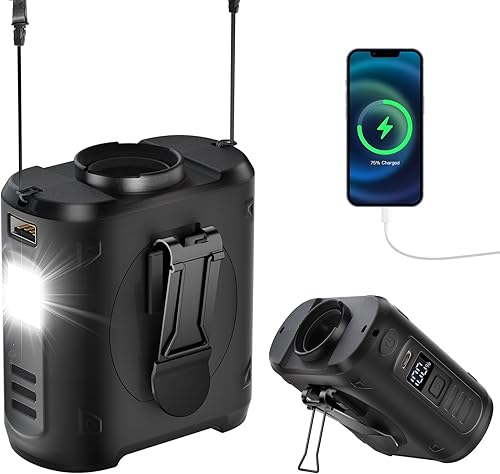 Miniatura 10 de Ventilador de cintura portátil con clip en cinturón portátil de 10000 mAh, ventilador personal recargable con batería con 5 velocidades, viento y