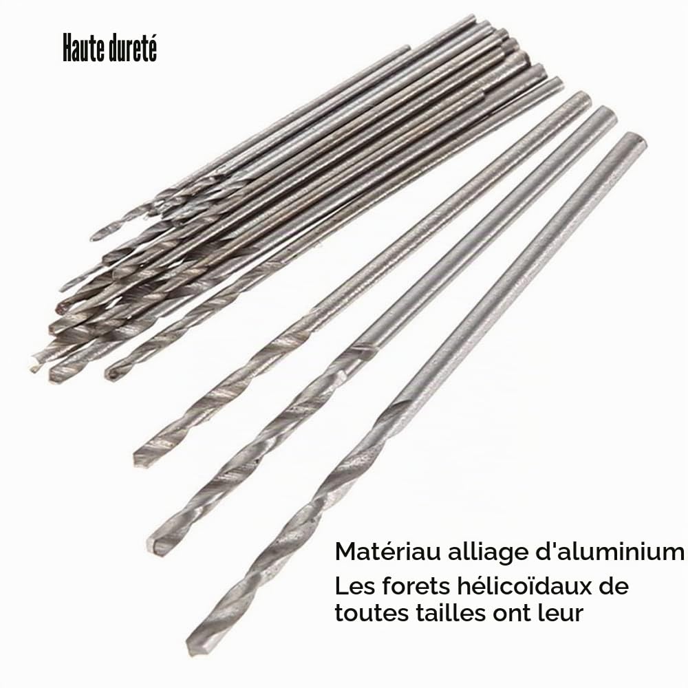 Mini-forets hélicoïdaux HSS 0,3-1,6 mm Lot de 20 pour PCB gravure métal CNC