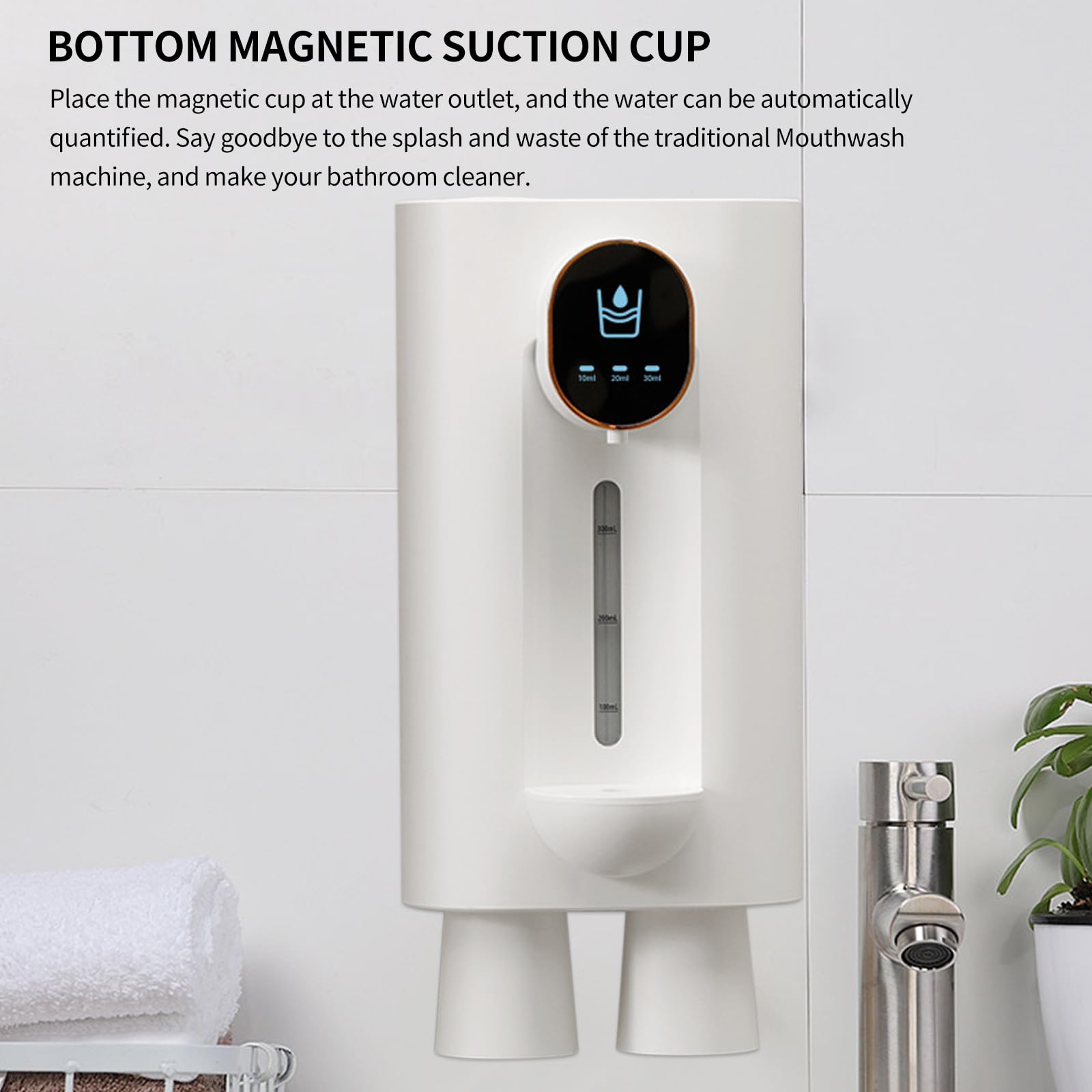 Dispensador automático de enjuague bucal para el baño, dispensador automático de enjuague bucal sin contacto con vaso magnético, dispensador montado en la pared para niños y adultos (blanco)