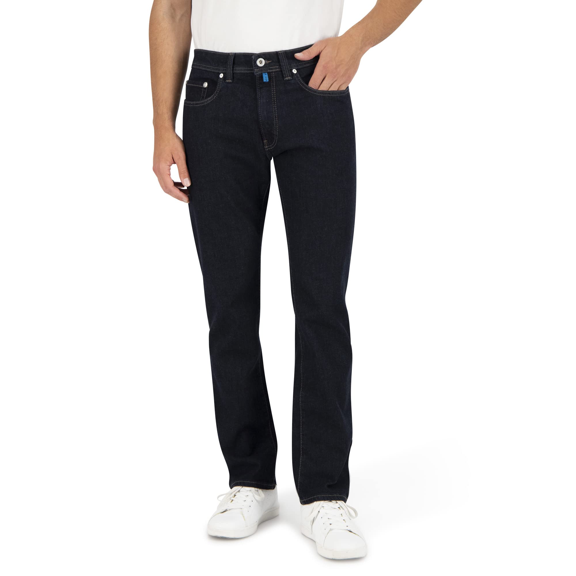 Pierre Cardin Men's Blue/Black Stonewash 5-Pocket Lyon Tapered Jeans, 34W / 30L