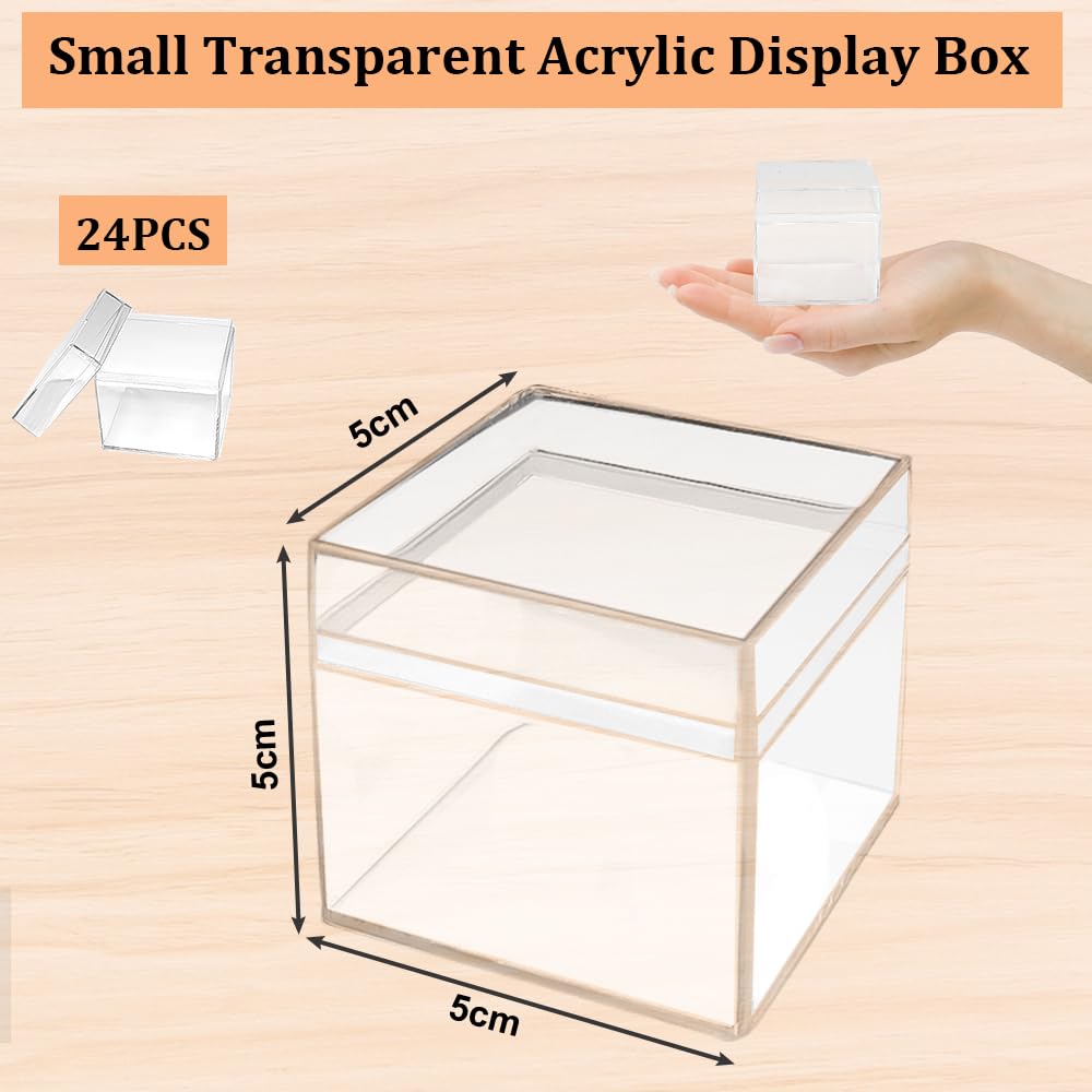 24 Scatoline Portaoggetti Quadrate In Acrilico Trasparente – 5x5x5 Cm, Con Coperchio A Scatto, Ideali Per Bomboniere, Regali, Gioielli E Caramelle
