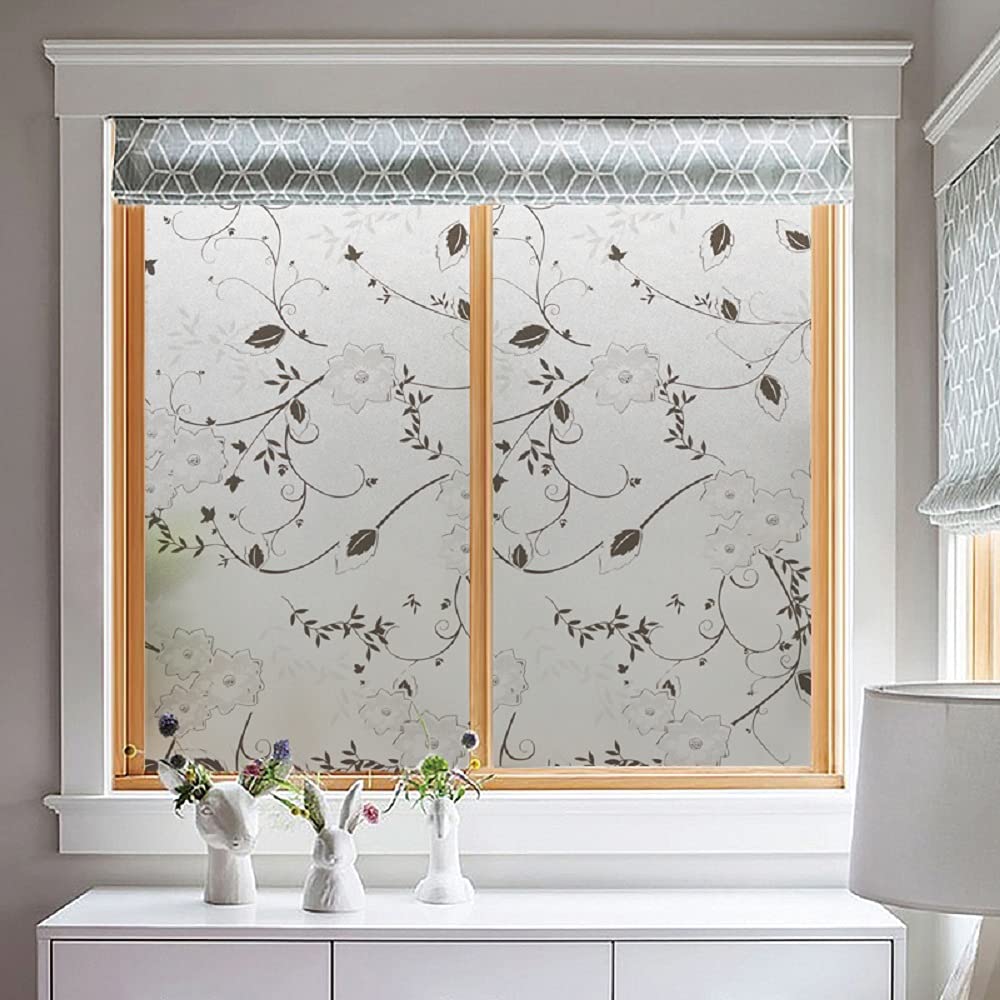 MOCOCO Jewel Orchid Privacy Window Film Frosting Film Window Sticker Frosted Vinyl Sheets for Front Door Bathroom sidelight Small Windows (24x36 Inch)
