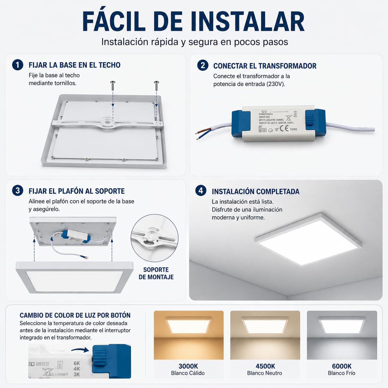 Plafoniera LED Quadrato 30x30cm, 24W (Pack 5) Luce Calda 3000k Superficie Luce a LED Sottile Per Soggiorno, Sala da Pranzo, Cucina, Ufficio ONSSI LED