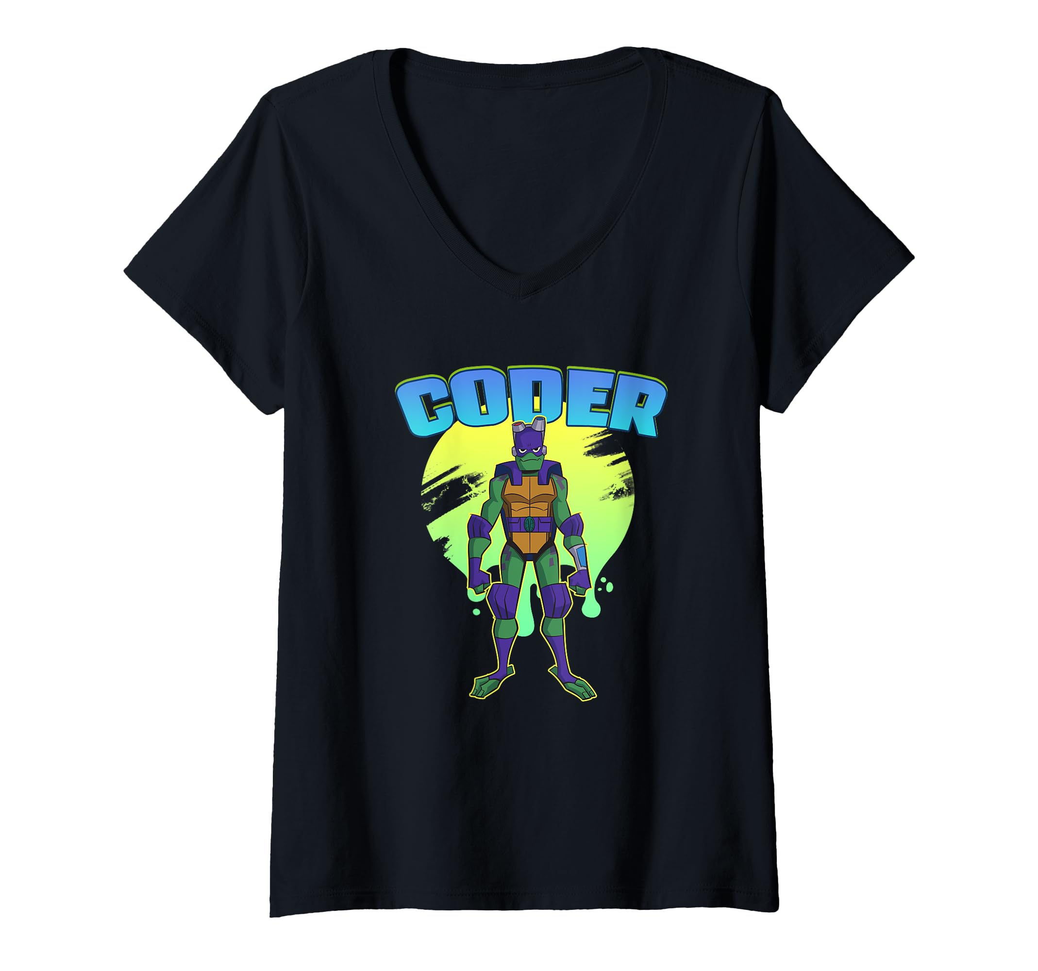 Women's Donatello Loves to Code - Coder - STEM V-Neck T-Shirt