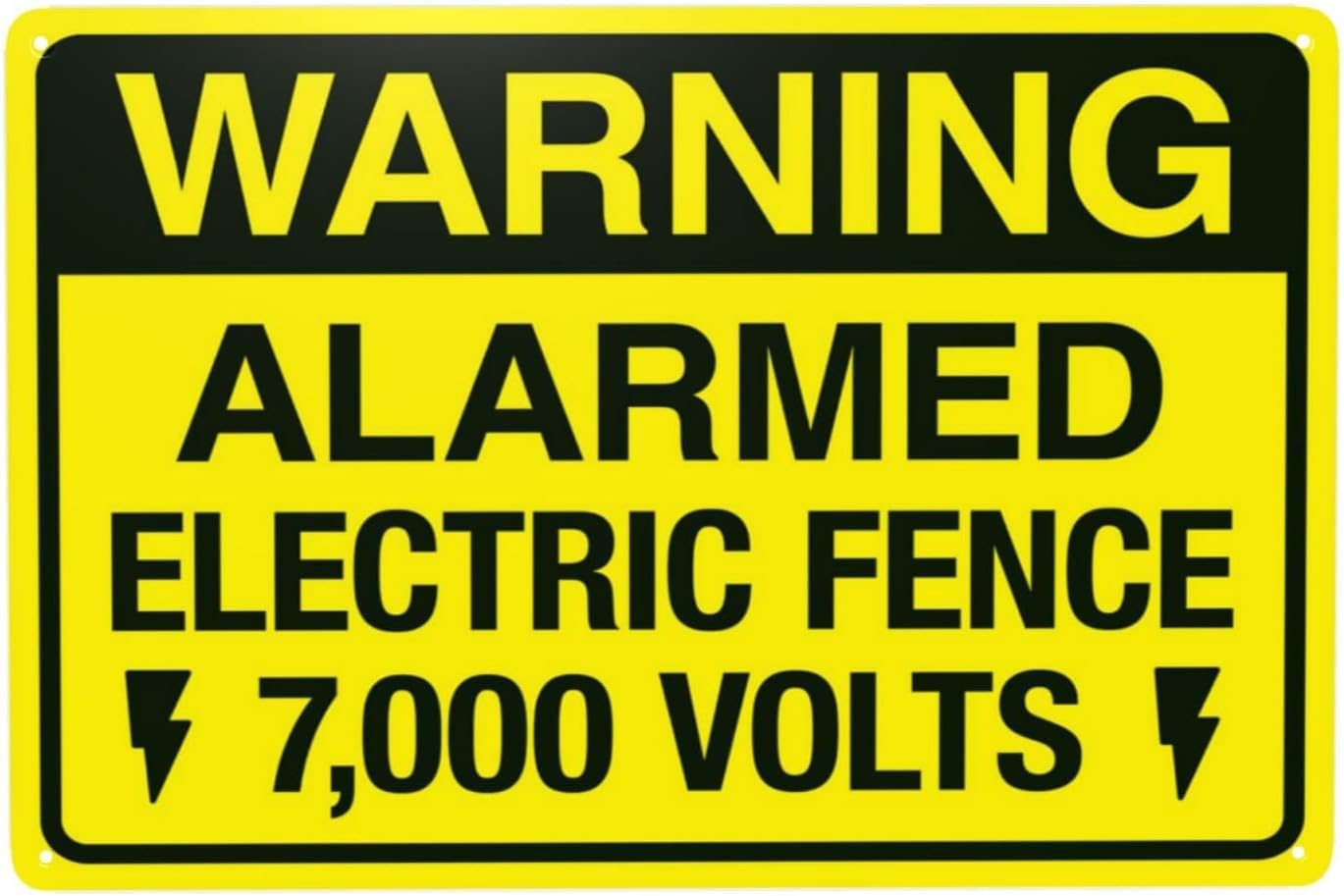 7000 Volt Alarmed Electric Fence Warning Sign, Yard Boundary Security Alert Metal Sign 12x8 Inch
