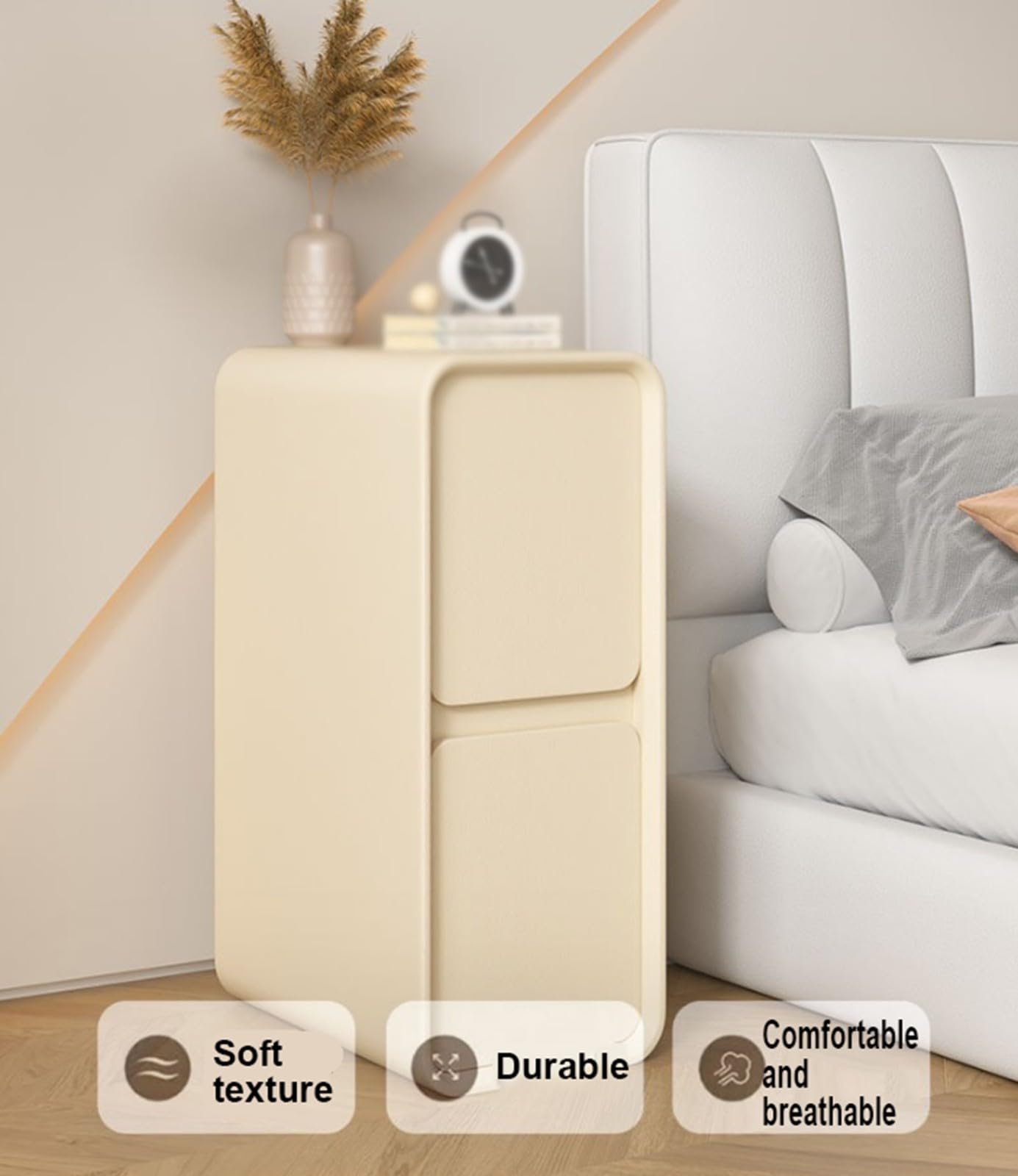 Mesita de noche de madera con cajón extraíble, diseño delgado para dormitorio, mesita de noche rosa, armario, sofá, mesa auxiliar, mesa de salón, muebles de 30 cm de ancho, color blanco, 30 cm