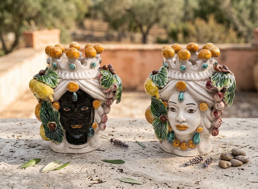 Cabezas de moro de Caltagirone de cerámica siciliana hechas a mano de 20 cm