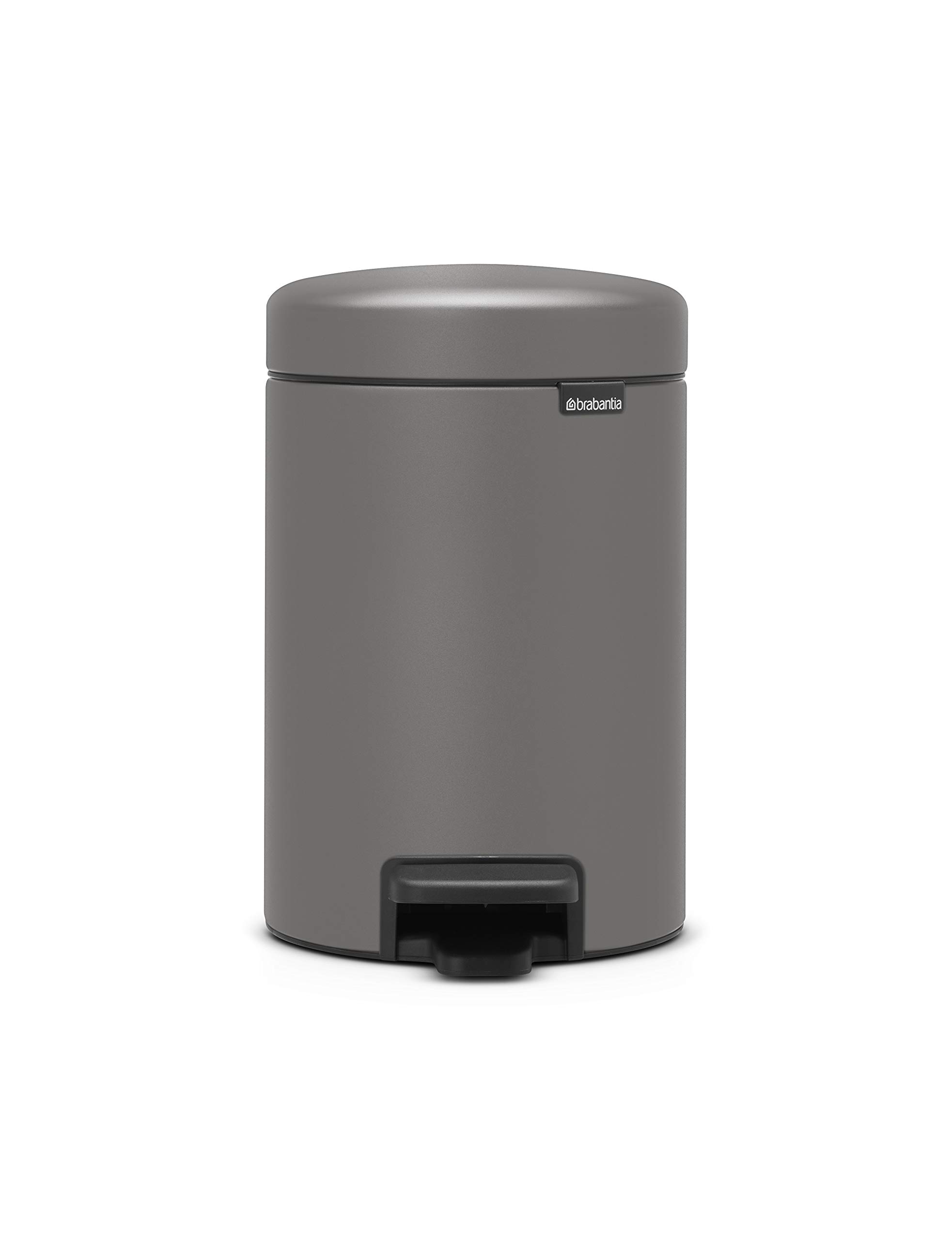 Brabantia NewIcon Pedal Bin 3 L (Mineral Concrete Grey) Soft-Closure Bathroom Rubbish Bin, Removable Inner Bucket + Free Binbags