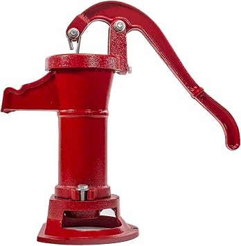 Stark USA Antique Well Hand Pitcher Manual Hand Pump Operated up to 25 ft Max Lift Outdoor Patio Water for Outdoor Garden, Pond, Backyard, Farm, Red