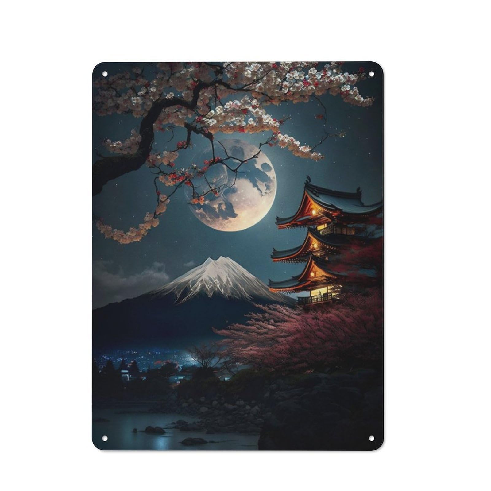 Junmoney Japanese Night 02 Rustic Metal Sign 40X30cm Featuring For Hallway Wall, For Collectors Decorating Hallways And Entrance Areas