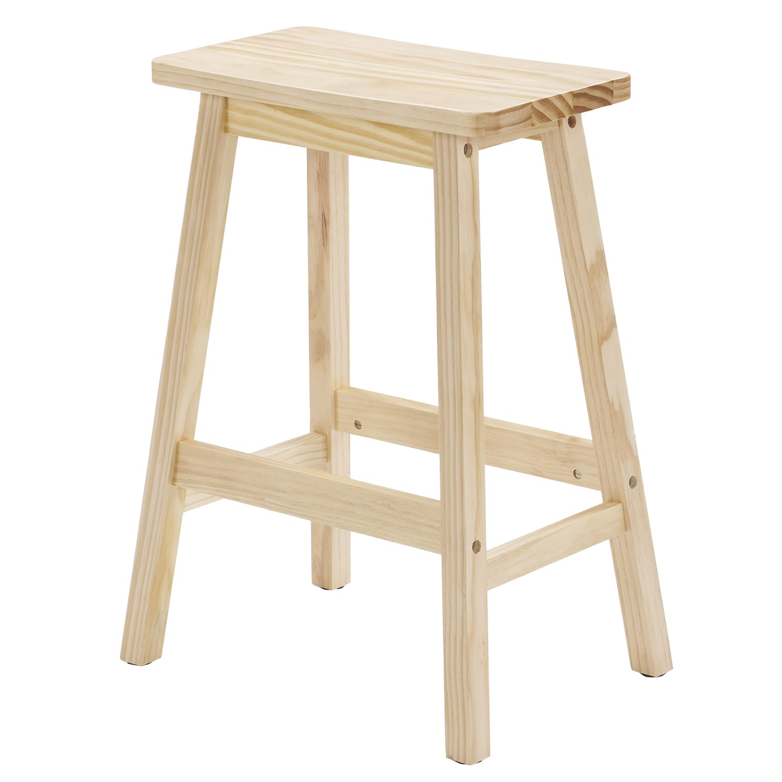 Bonnlo Tabouret de Bar Lot de 2 en Bois, Chaise Cuisine Couleur Bois Naturel, Tabouret de Salle à Manger, Forme Coussin, Facile à Monter, 61cm de Haute
