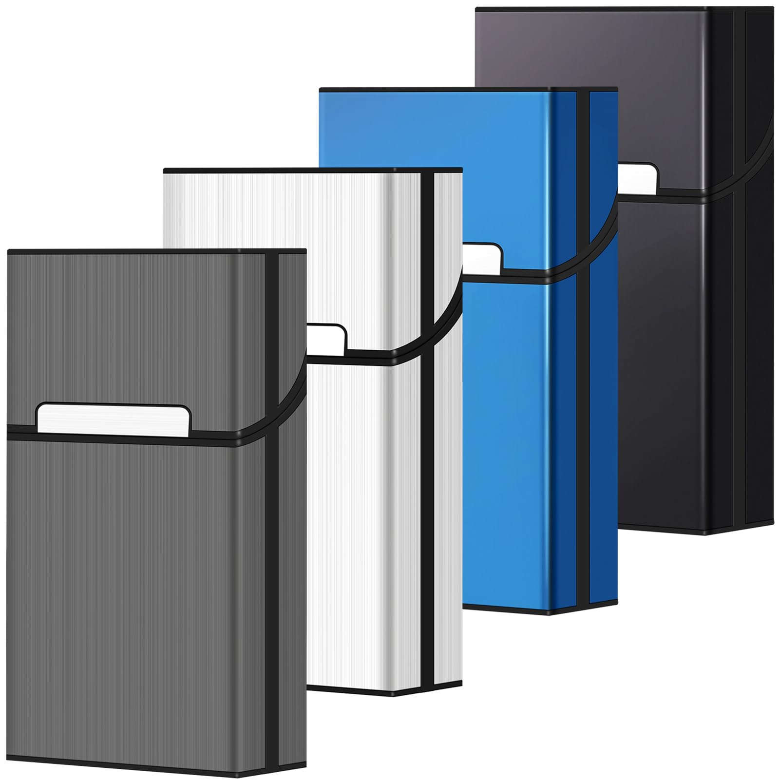 roygra Cigarette Case (4 Pack), Magnetic Switch 20pcs Cigarette Holder Case for Men Women, Cigarettes Smoking Accessories, Metal and Plastic Box for Smoke (100mm 100s Size)