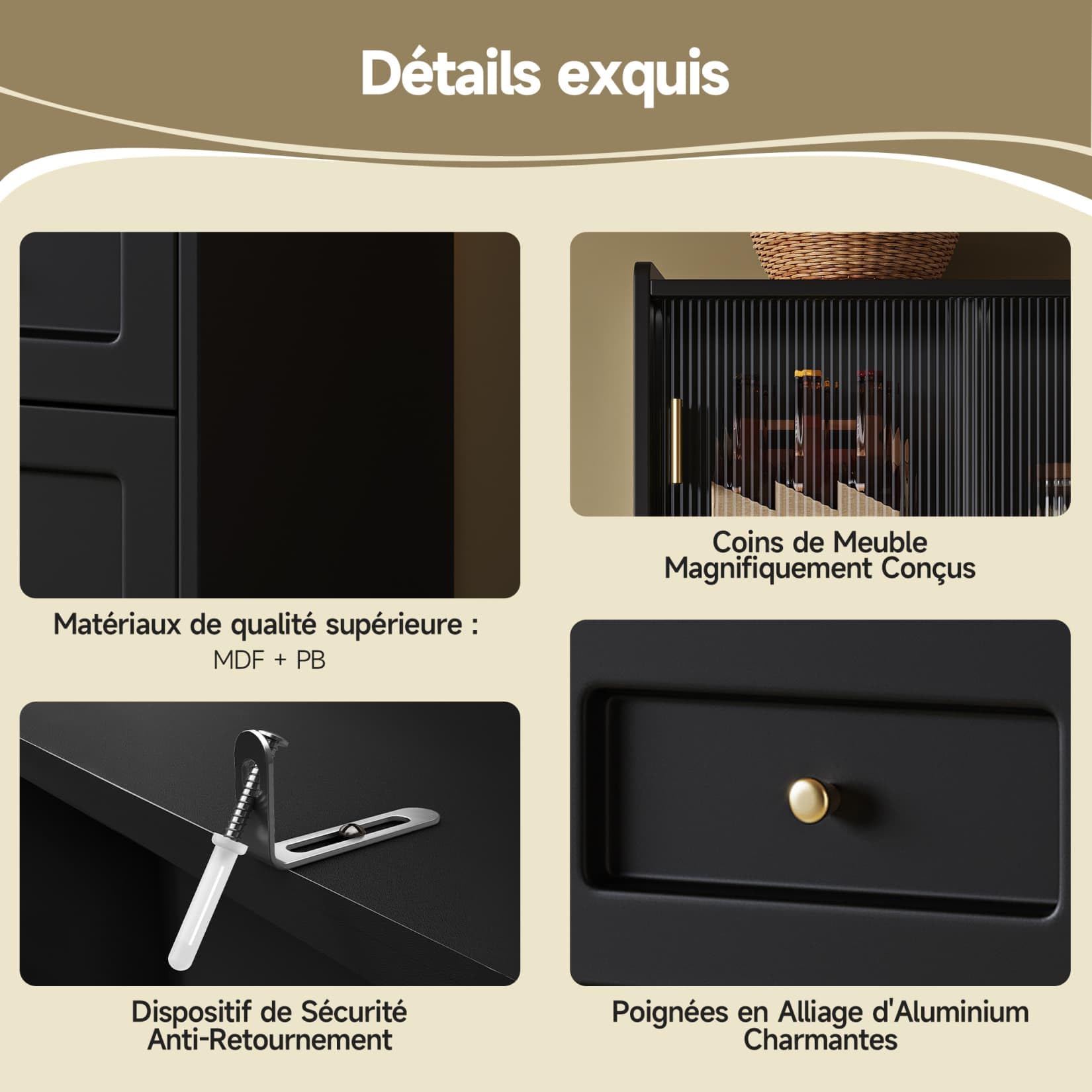 PUGSDRLY Buffet de Cuisine avec éclairage LED,Vitrine,Meuble de Rangement avec étagères réglables et Porte coulissante en Verre,Buffet Haut pour Cuisine,Salon et Salles à Manger,120x35x167cm (Noir-C)