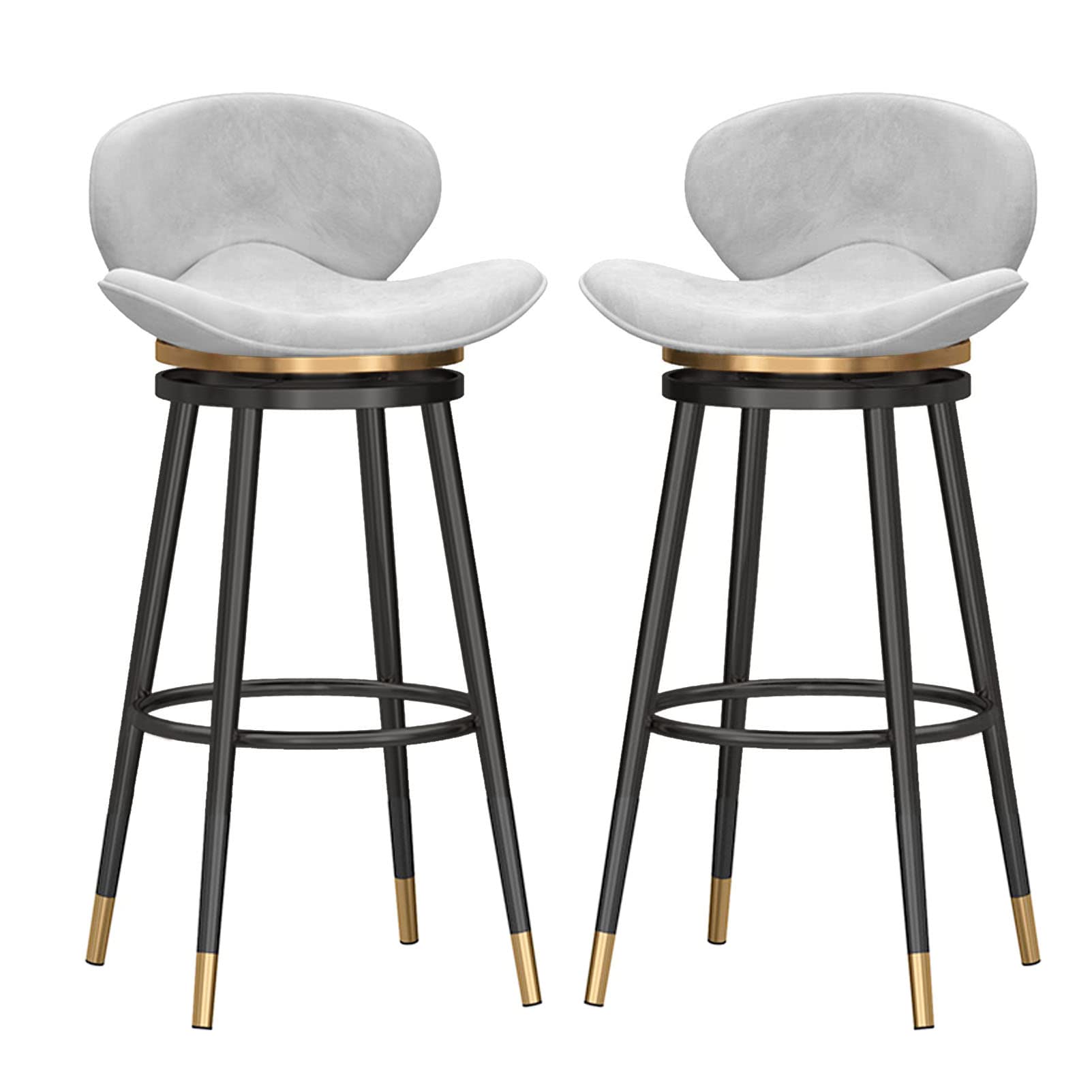 IUokLU Luxury Velvet Swivel Bar Stools Upholstered Seat Curved Back Counter Chairs with Footrest Kitchen Breakfast Stools for Home Bar(White-Black Leg Seat H65cm)