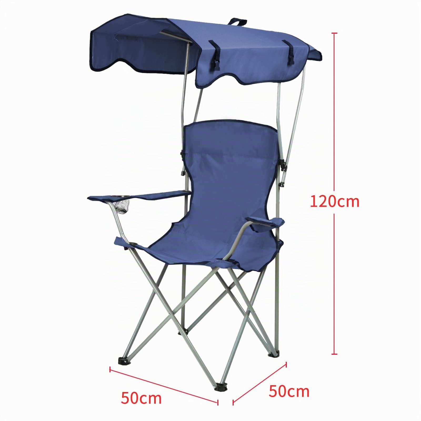 Chaise de Camping Pliante, Fauteuil Camping Extérieur avec Auvent, Porte-gobelets et Sac de Transport, Idéal pour Plage, Pêche, Barbecue, Pique-nique, Charge 120 KG-50*50*90/120CM-bleu marine-1