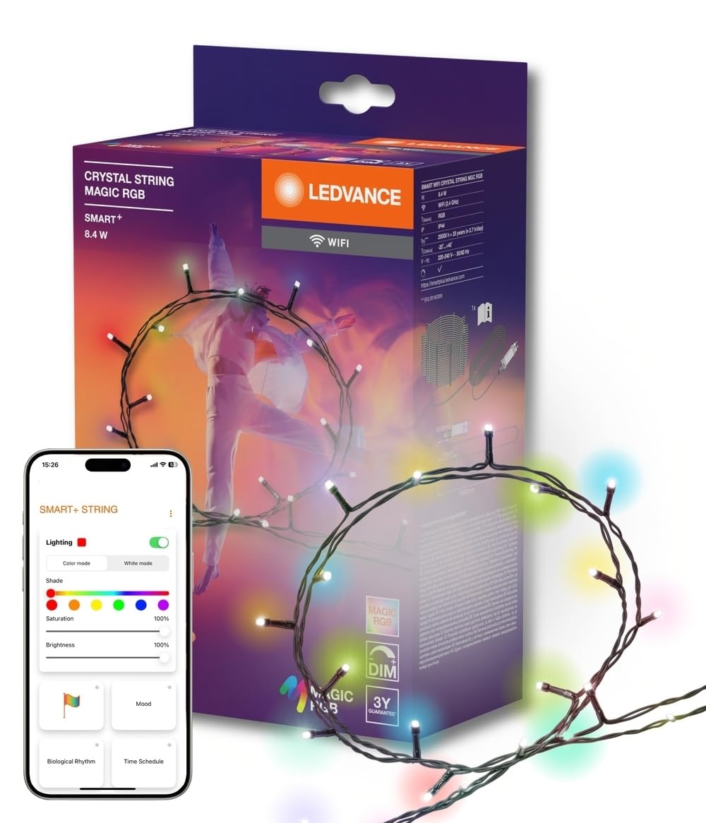 LEDVANCE 200 MAGIC LED Smart RGB Fairy Lights, Alexa, Google, WiFi, Smart+ App, IP44, DIY Mode, Music Sync, 16M Colours, Party