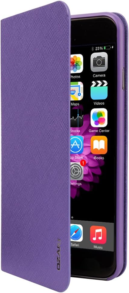 iPhone 6s Plus Case, OZAKI O!coat 0.4 + Folio Case Ultra Slim & Light Weight Case for iPhone 6 Plus (5.5) / Leather Wallet Case / Rubber Texture / Front and Back Protection / Lens Protection - Purple