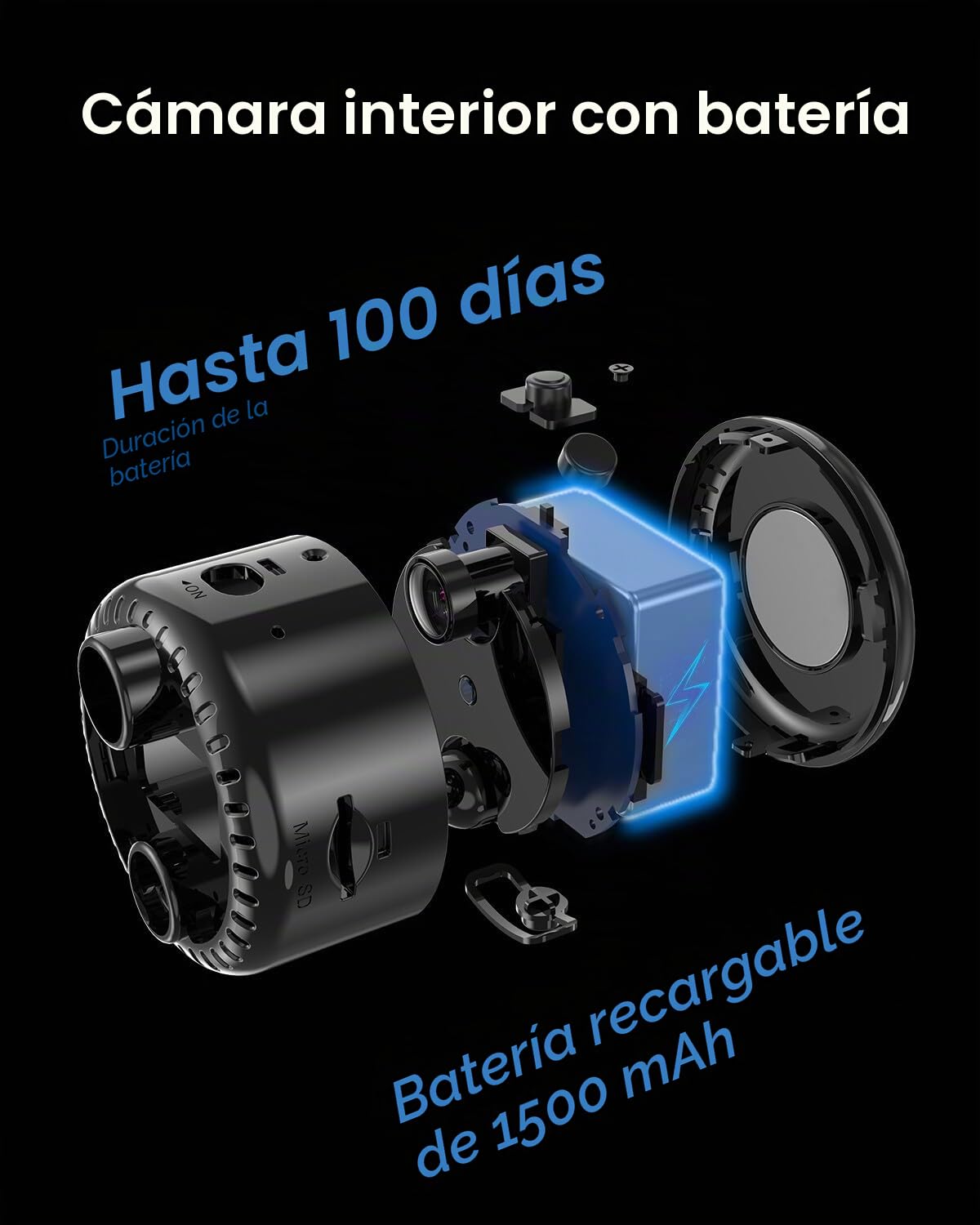 VIDCASTIVE Mini cámara oculta espía 4K inalámbrica WiFi pequeña cámara de niñera portátil interior secreta minúscula cámaras de seguridad de video con 100 días de duración de la batería en espera,