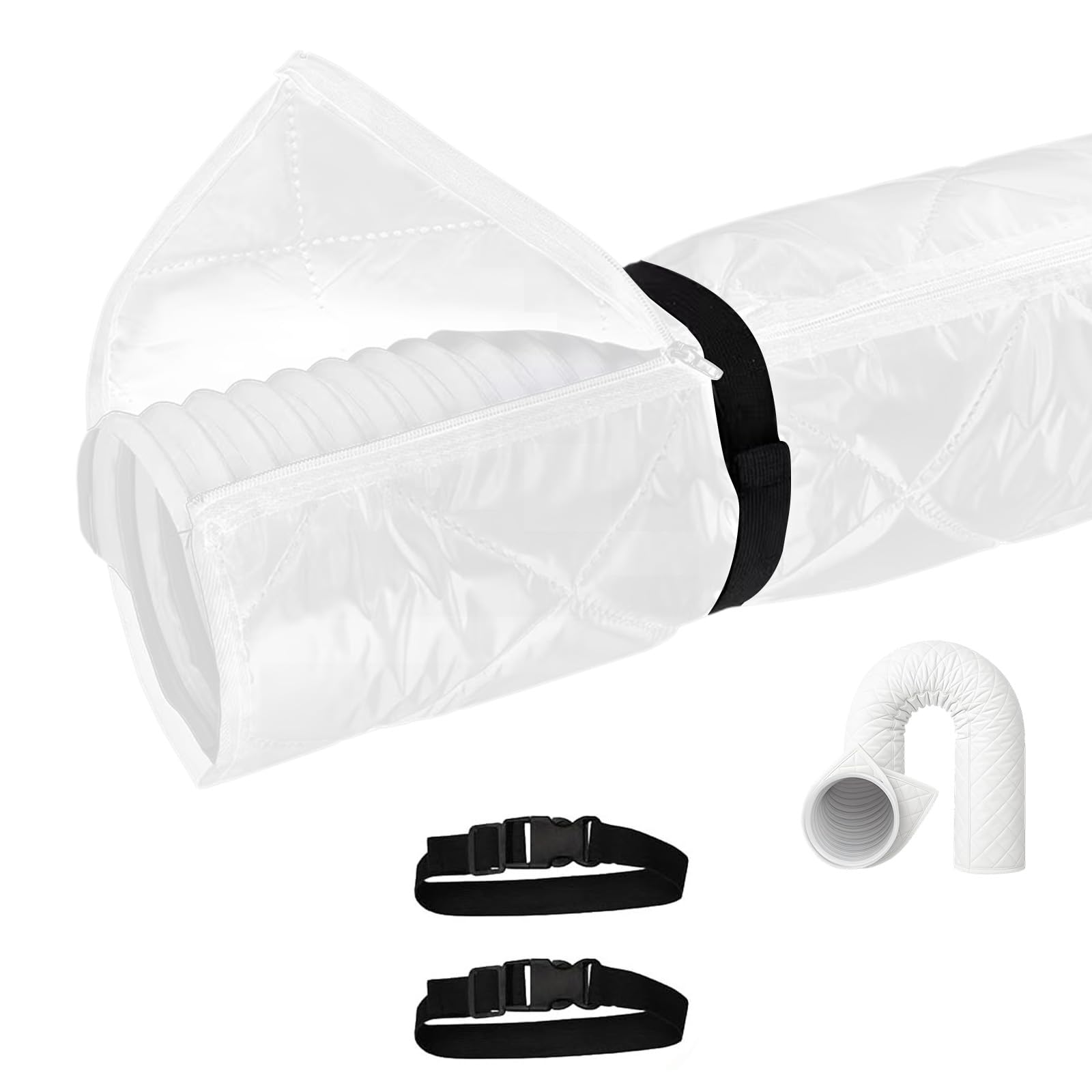 Pangboer White Zipper Portable Cooling Hose Wrap Insulator, Oxford Cloth Sleeve Cover For Apartment Dorm Room Ac Exhaust Comfort Use Duct Insulator Vent Wrap Indoor Tube Cover Rental Dorm Sleeve Room Setup