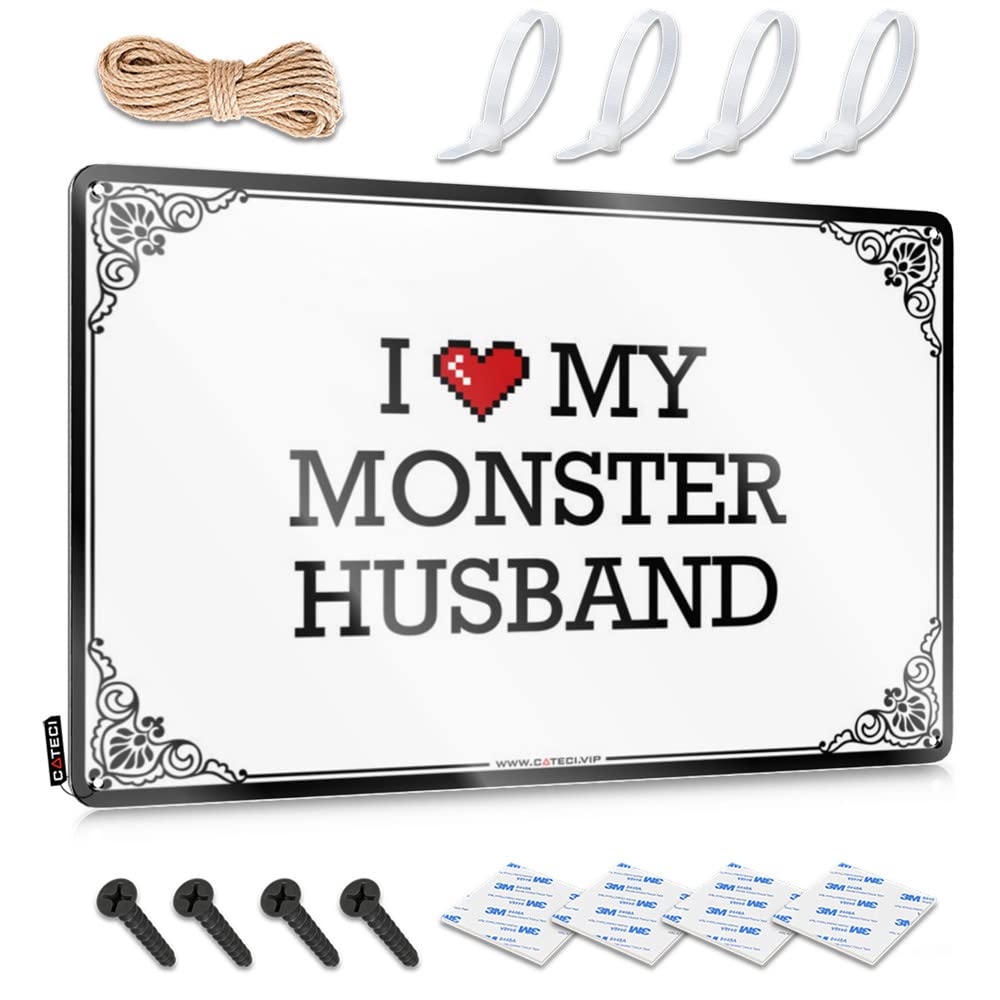 Tin Metal Decor Playroom Decor Vintage Style | I Love My Monster Husband Nostalgic Sweet Home Decor(20X30CM)