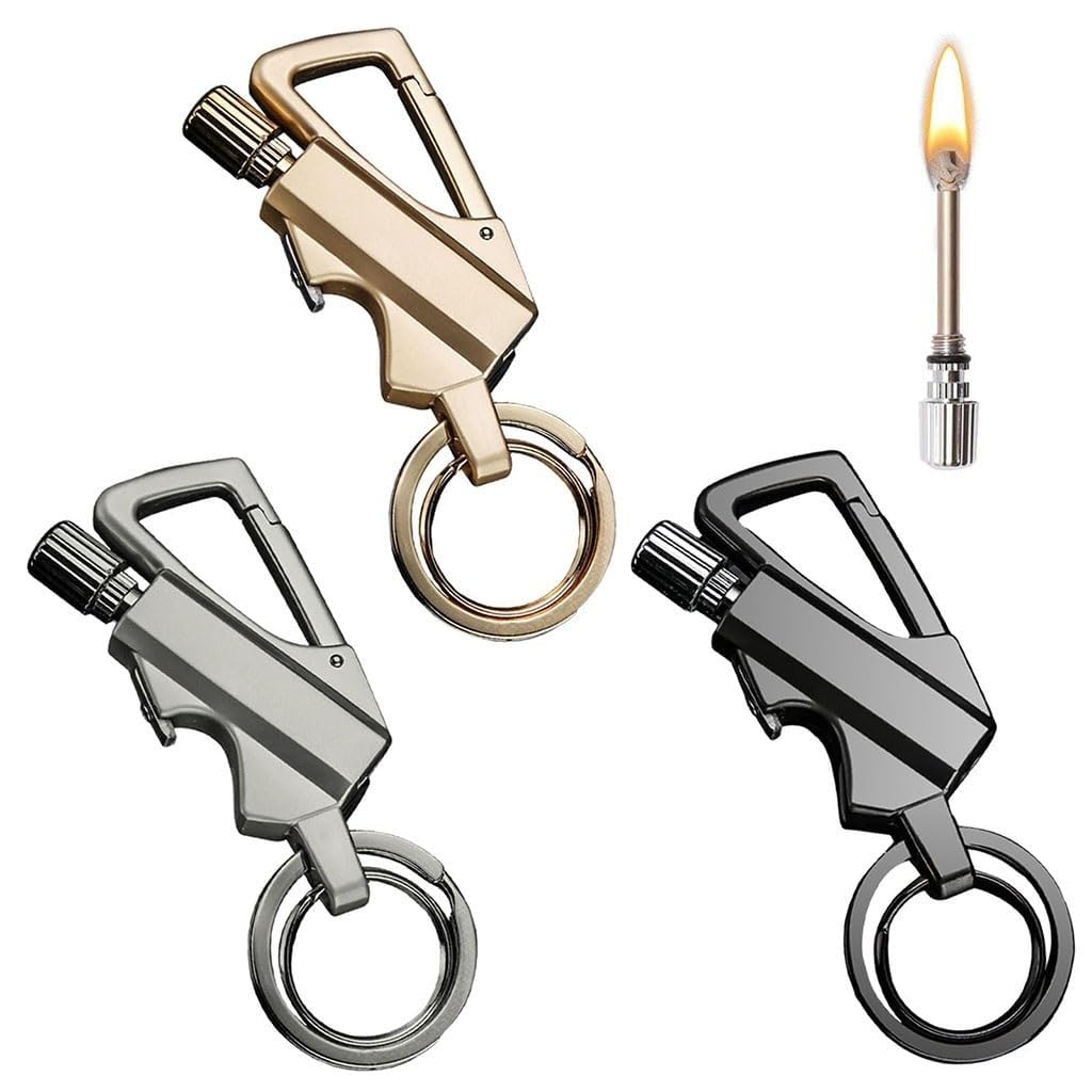 Schlüsselanhänger-Feuerzeug mit permanentem Streichholz und Flaschenöffner, 2 Stück, winddicht, wasserdicht, Multi-Tool für den täglichen Gebrauch und als Geschenk