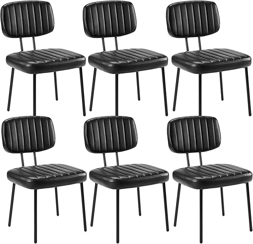 Sweetcrispy Juego de 6 sillas de comedor, tapizadas de mediados de siglo, modernas sillas decorativas de cocina con asiento acolchado de piel