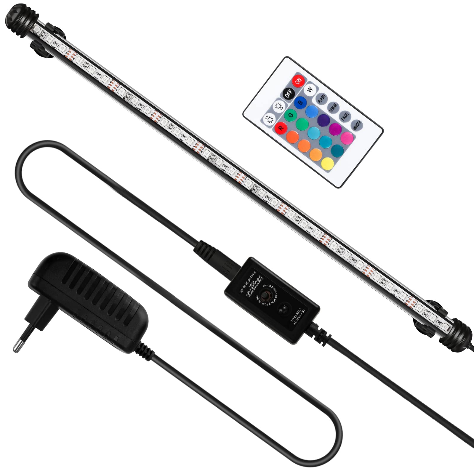 Yakimz Acuario de iluminación LED, LED acuario de luz, 5.8W RGB con temporizador, IP67 a prueba de agua, Universal Fit Lámpara de acuario, regulable, para pecera, acuario de plantas, EU Plug