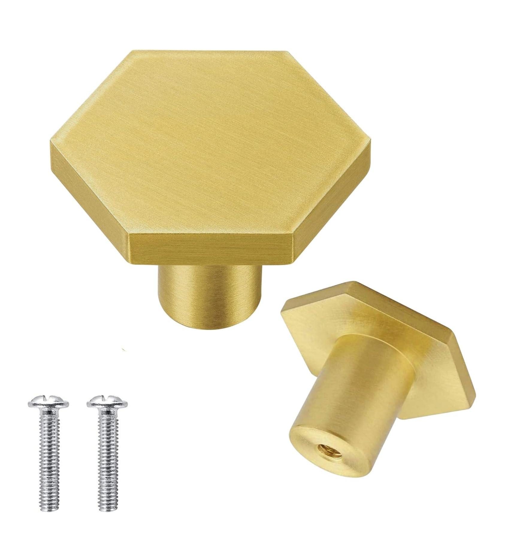 Lymywujin Brass 4 Pcs Door Knobs,Drawer Pulls,Hexagon Cabinet Handles (Brass)