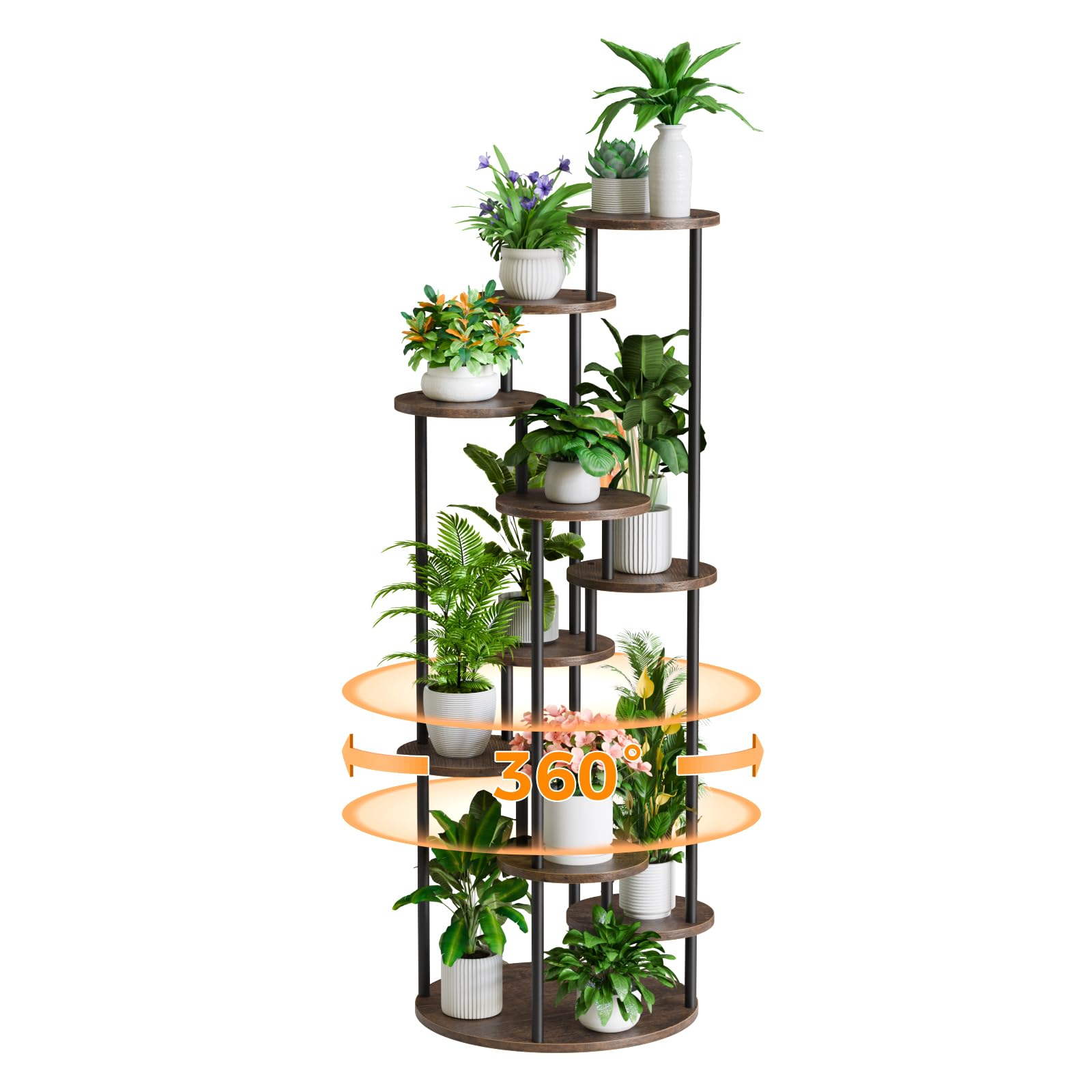 BACEKOLL Tall 10-Tier Plant Stand Indoor - Rotating Corner Plant Stand for Indoor Plants, Metal Plant Shelf Display Rack, Vertical Flower Plant Holder for Living Room, Bedroom and Porch (Black)