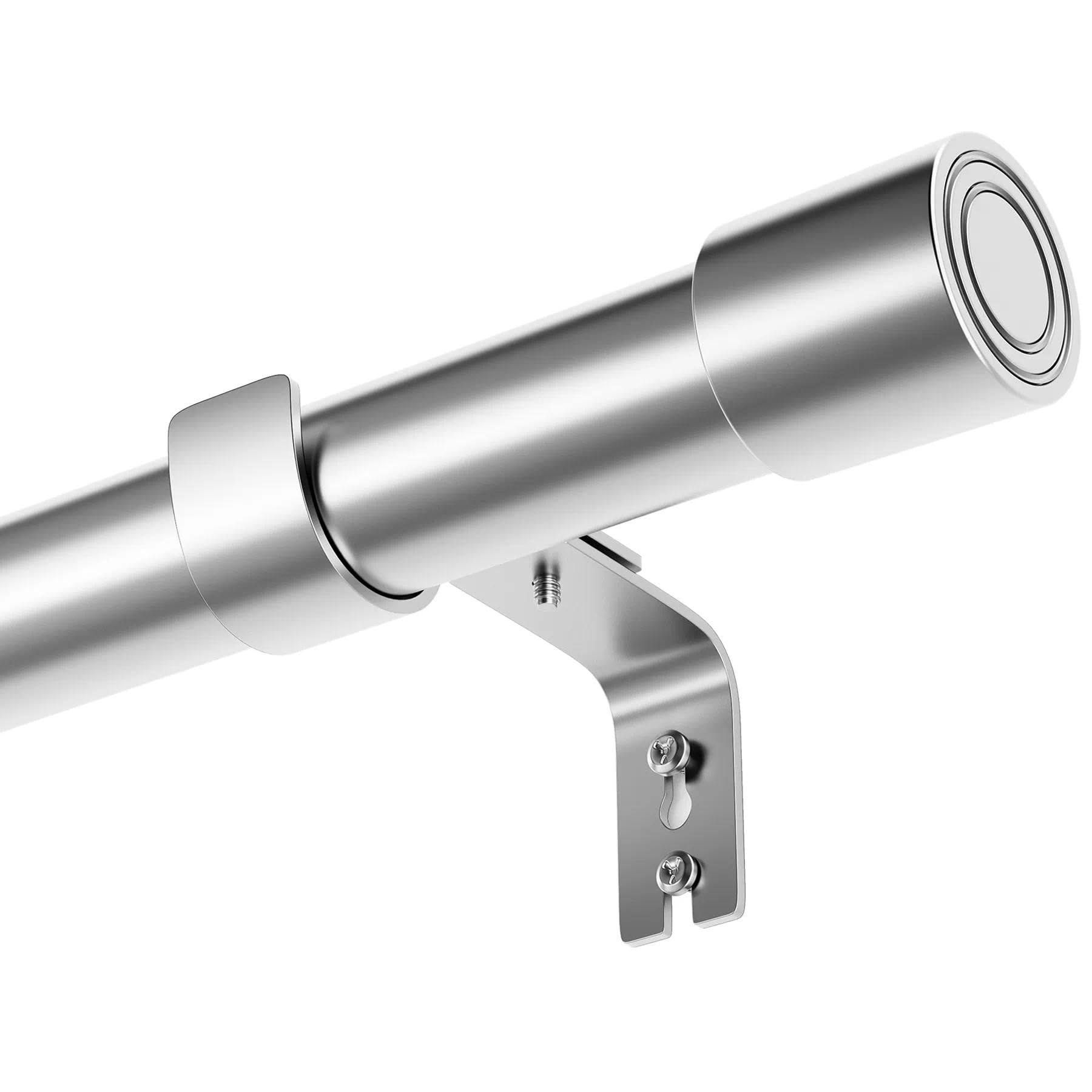 Rod&Trikin Silver Curtain Poles For Eyelet Curtains With Cap Finials Heavy Duty Curtain Pole For Bedroom Living Outdoor 84-143Cm