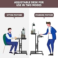 Vista 6 de AIZ Carrito de escritorio ajustable para computadora con ruedas, estación de trabajo de oficina en casa, mesa alta portátil para computadora Negro